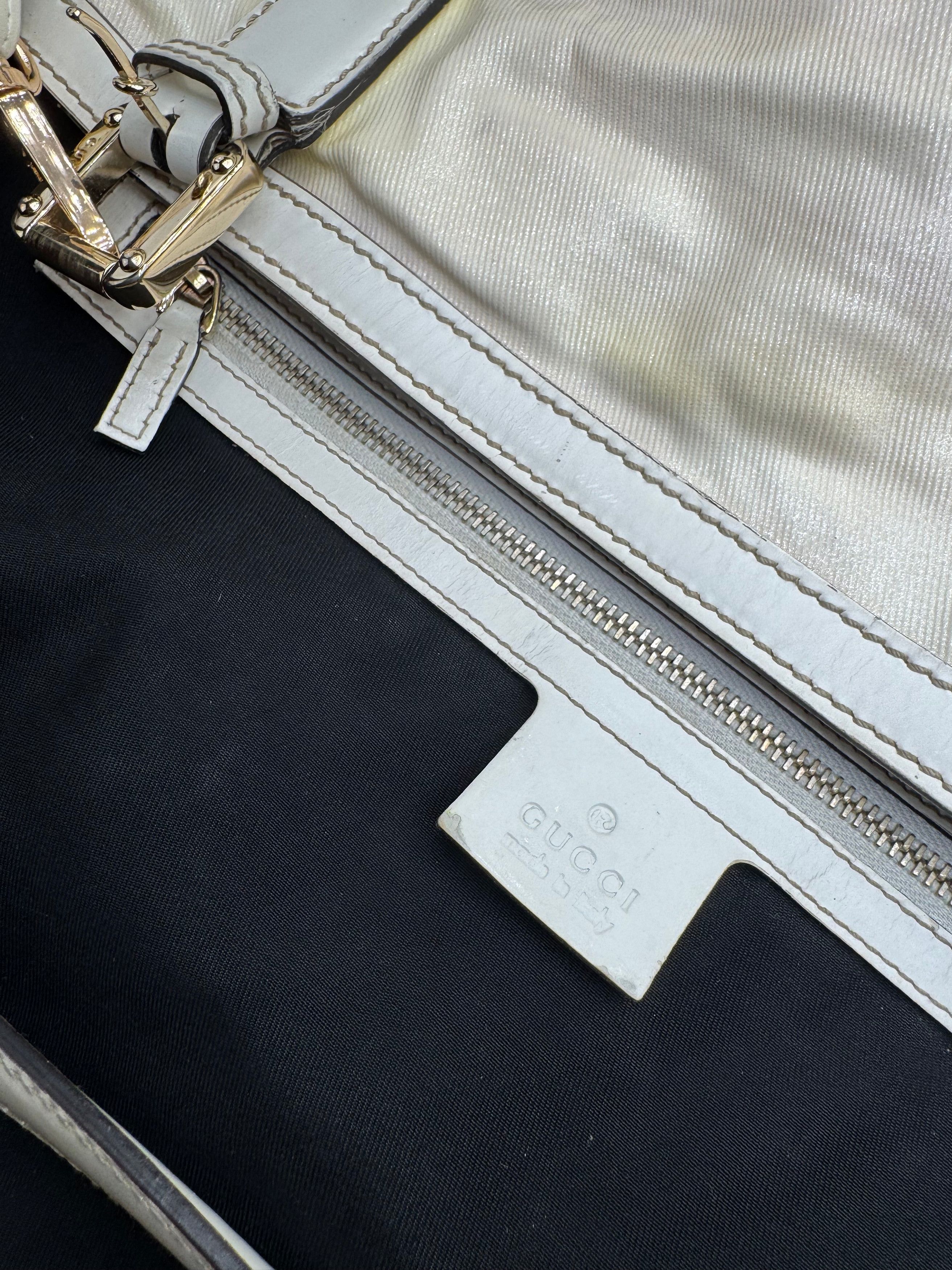 Gucci Vintage GG Leather / Polyester Tote Bag White Size ONE SIZE - 4 Thumbnail
