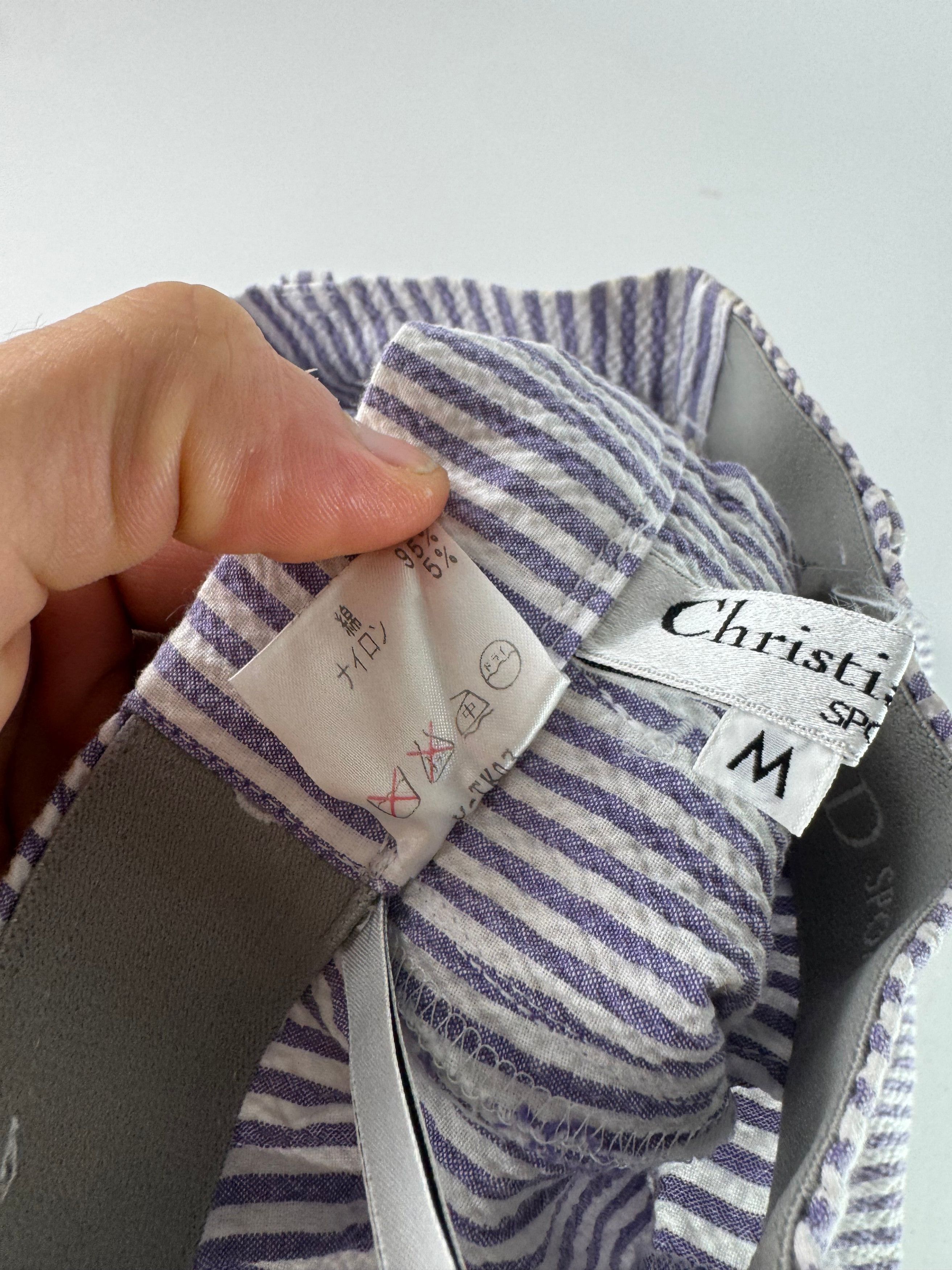 Dior Vintage Striped Shorts White Purple M Size 30" / US 8 / IT 44 - 14 Thumbnail
