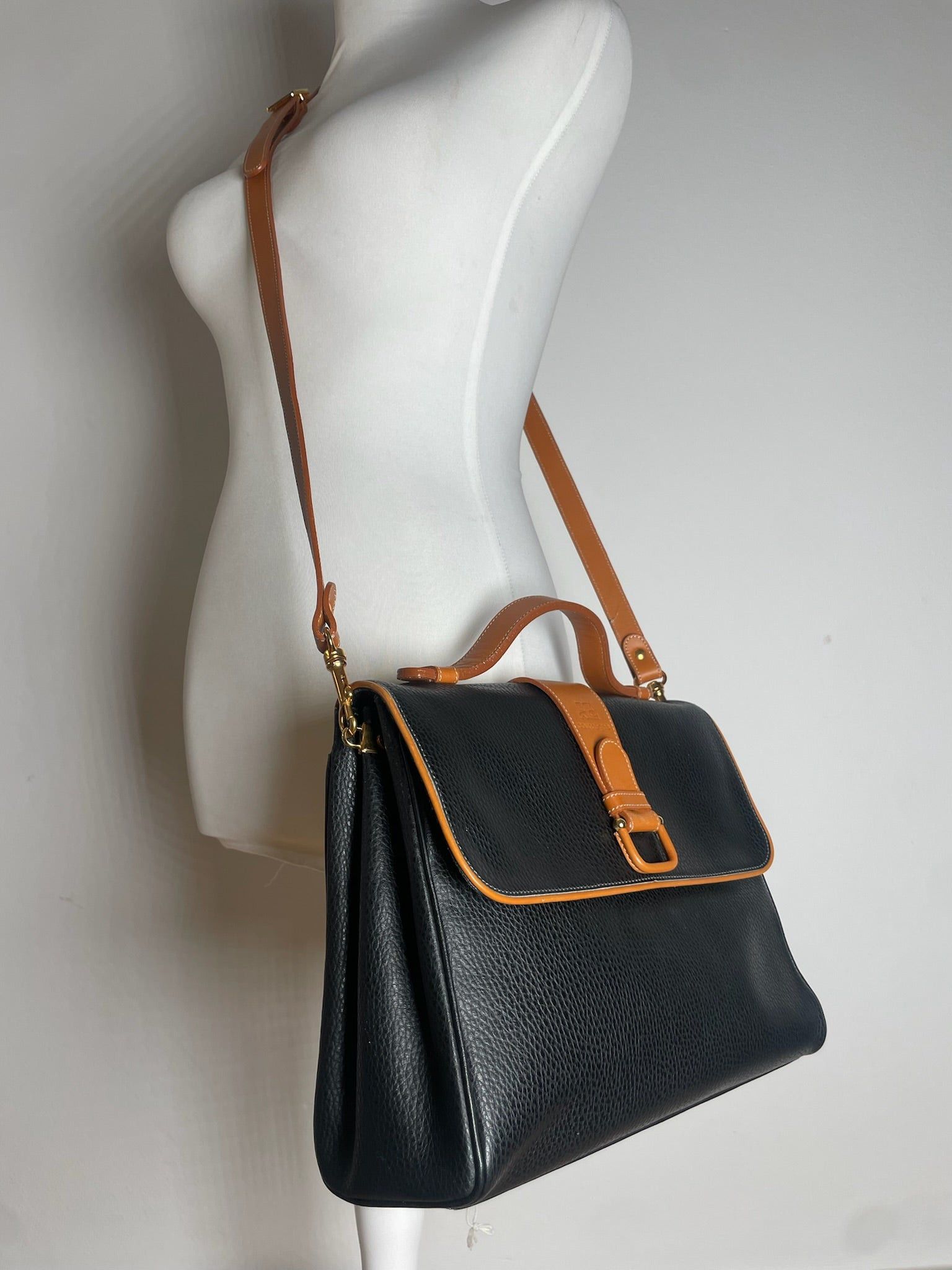 Courreges Vintage 2Way Leather Handbag Black Brown Size ONE SIZE - 5 Thumbnail