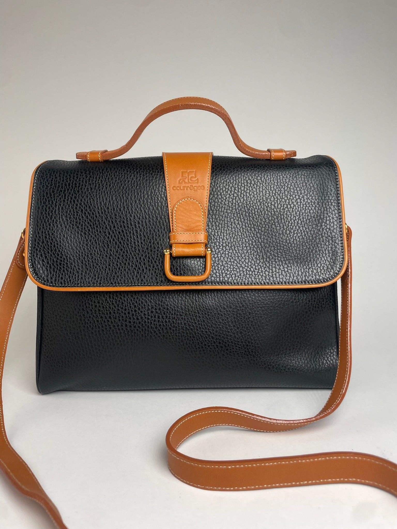 Courreges Vintage 2Way Leather Handbag Black Brown Size ONE SIZE - 9 Thumbnail