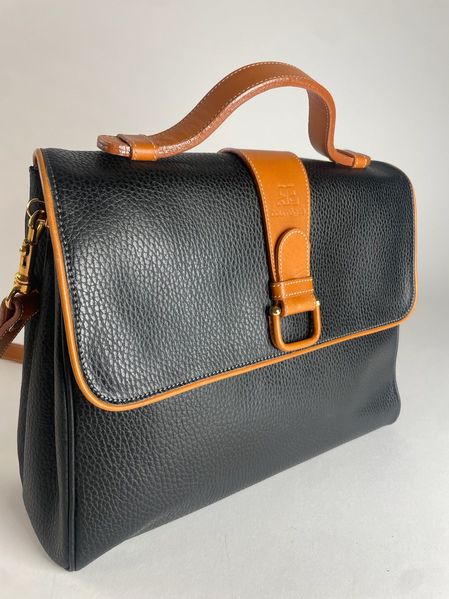 Courreges Vintage 2Way Leather Handbag Black Brown Size ONE SIZE - 6 Thumbnail
