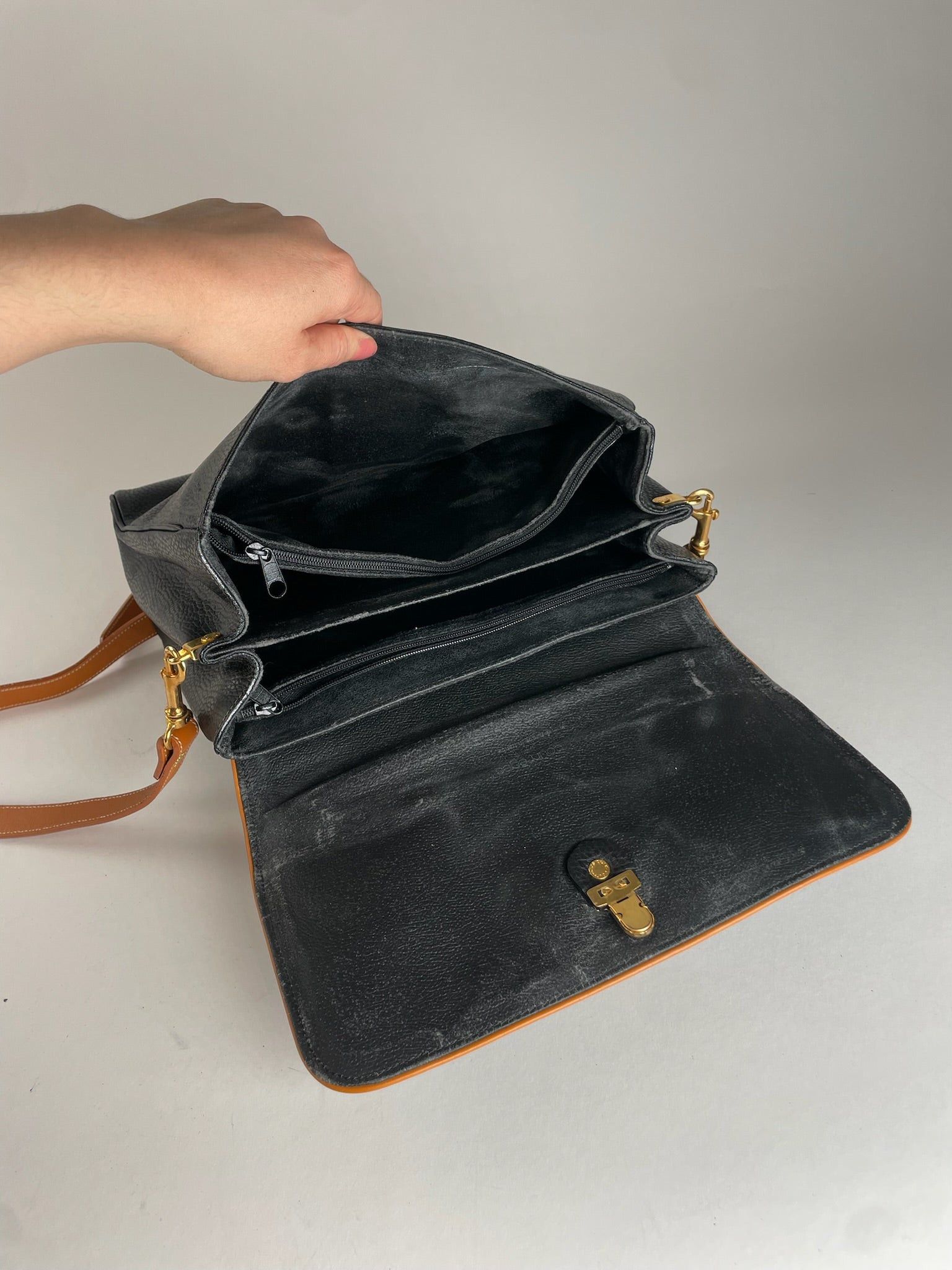 Courreges Vintage 2Way Leather Handbag Black Brown Size ONE SIZE - 4 Thumbnail