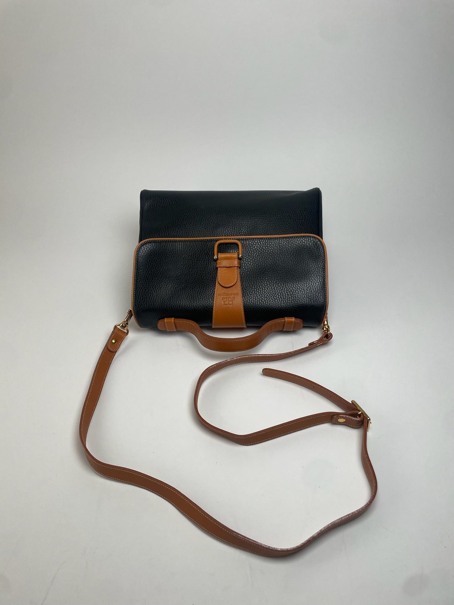 Courreges Vintage 2Way Leather Handbag Black Brown Size ONE SIZE - 7 Thumbnail