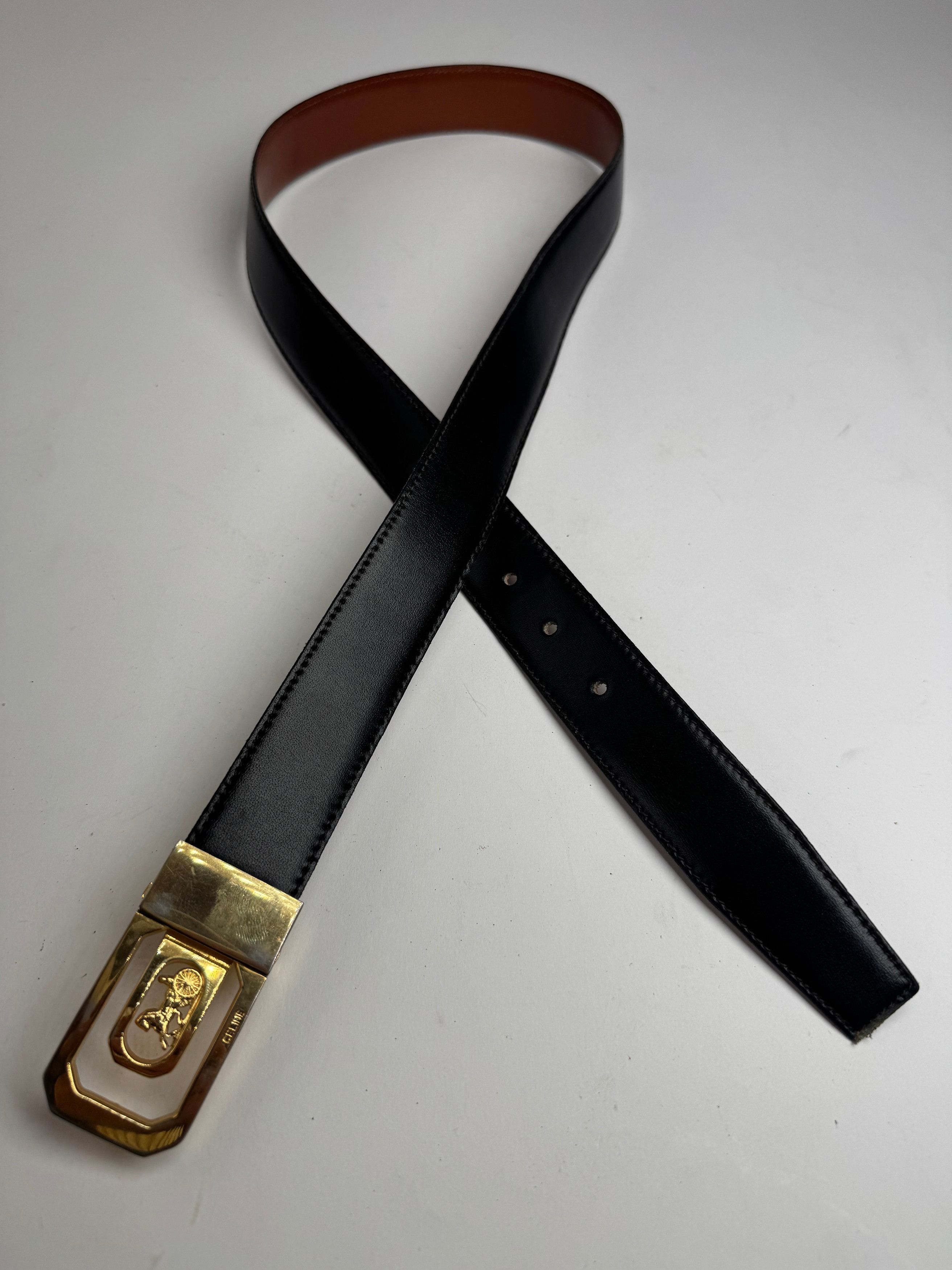 Celine Vintage Paris Carriage Logo Leather Belt black Brown Size ONE SIZE - 6 Thumbnail