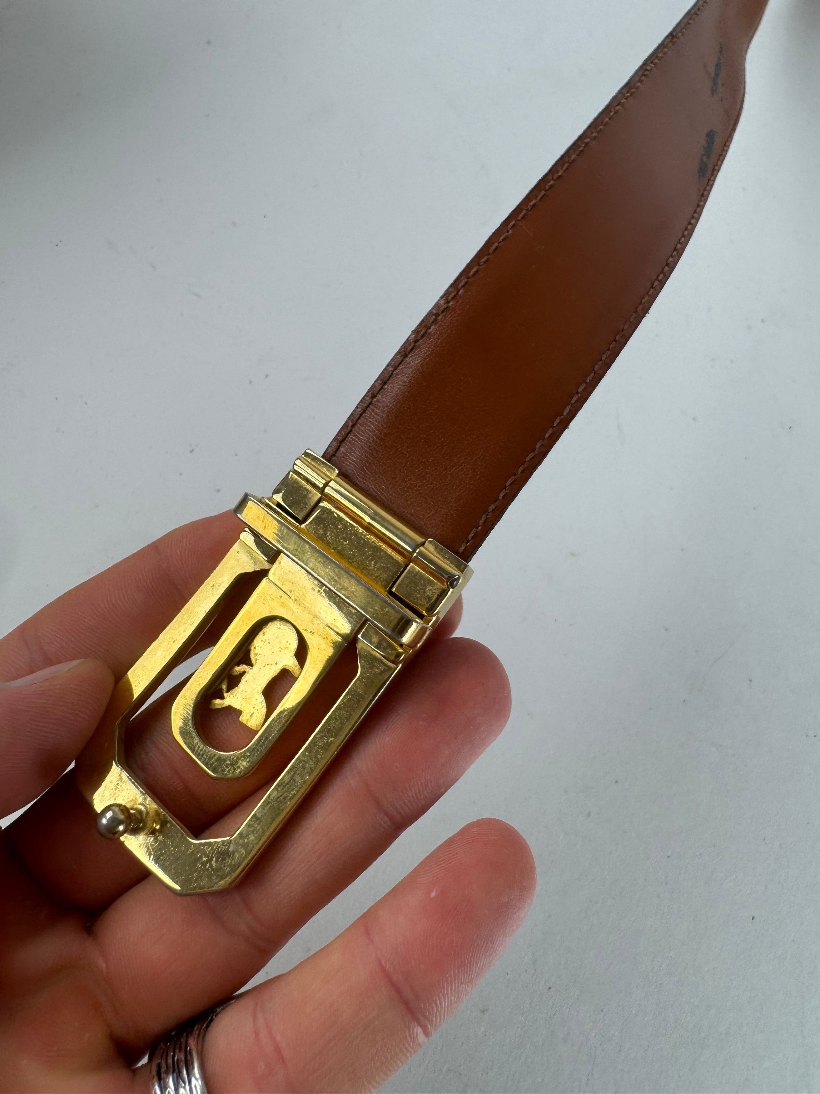 Celine Vintage Paris Carriage Logo Leather Belt black Brown Size ONE SIZE - 7 Thumbnail