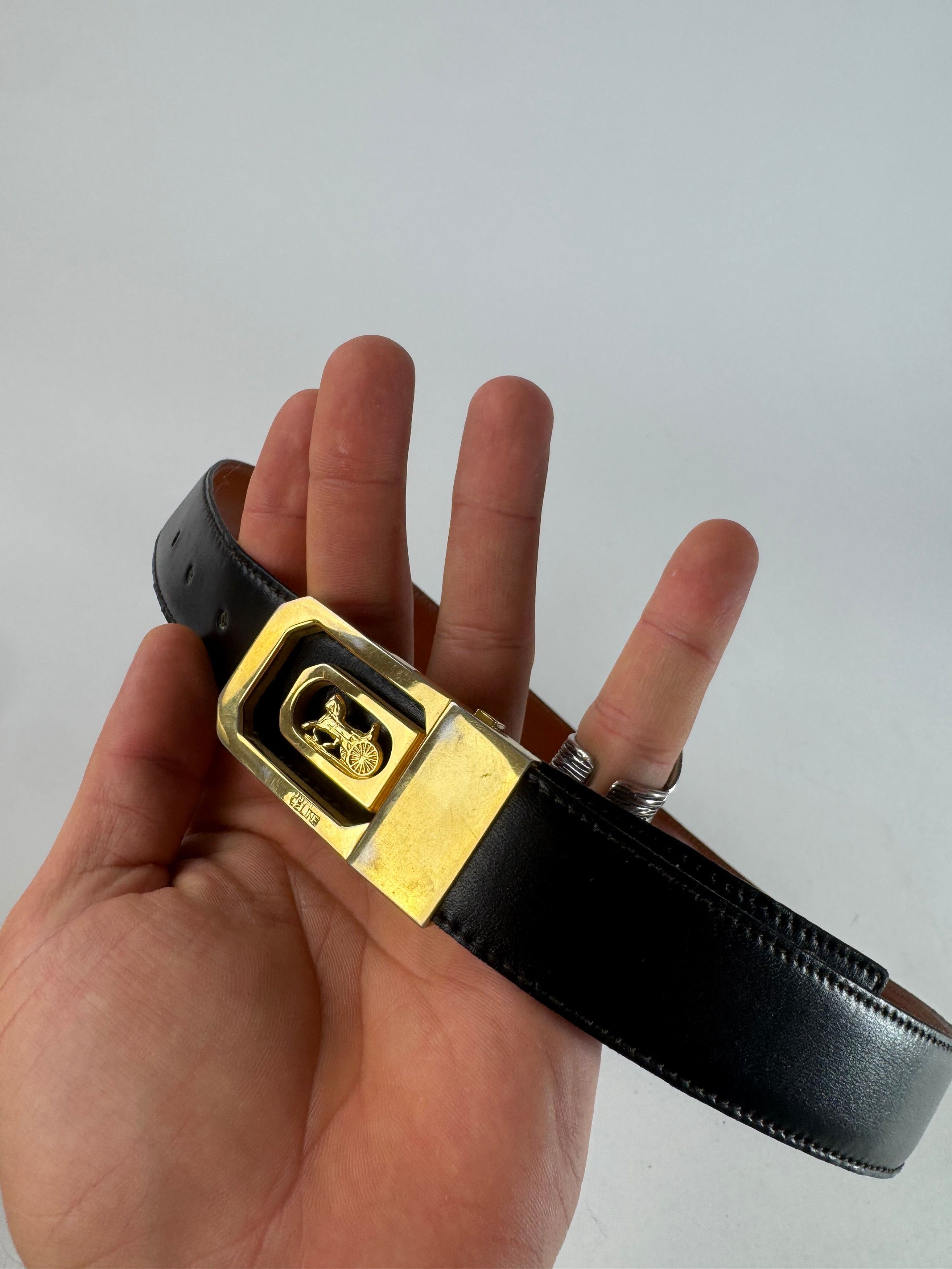 Celine Vintage Paris Carriage Logo Leather Belt black Brown Size ONE SIZE - 2 Thumbnail