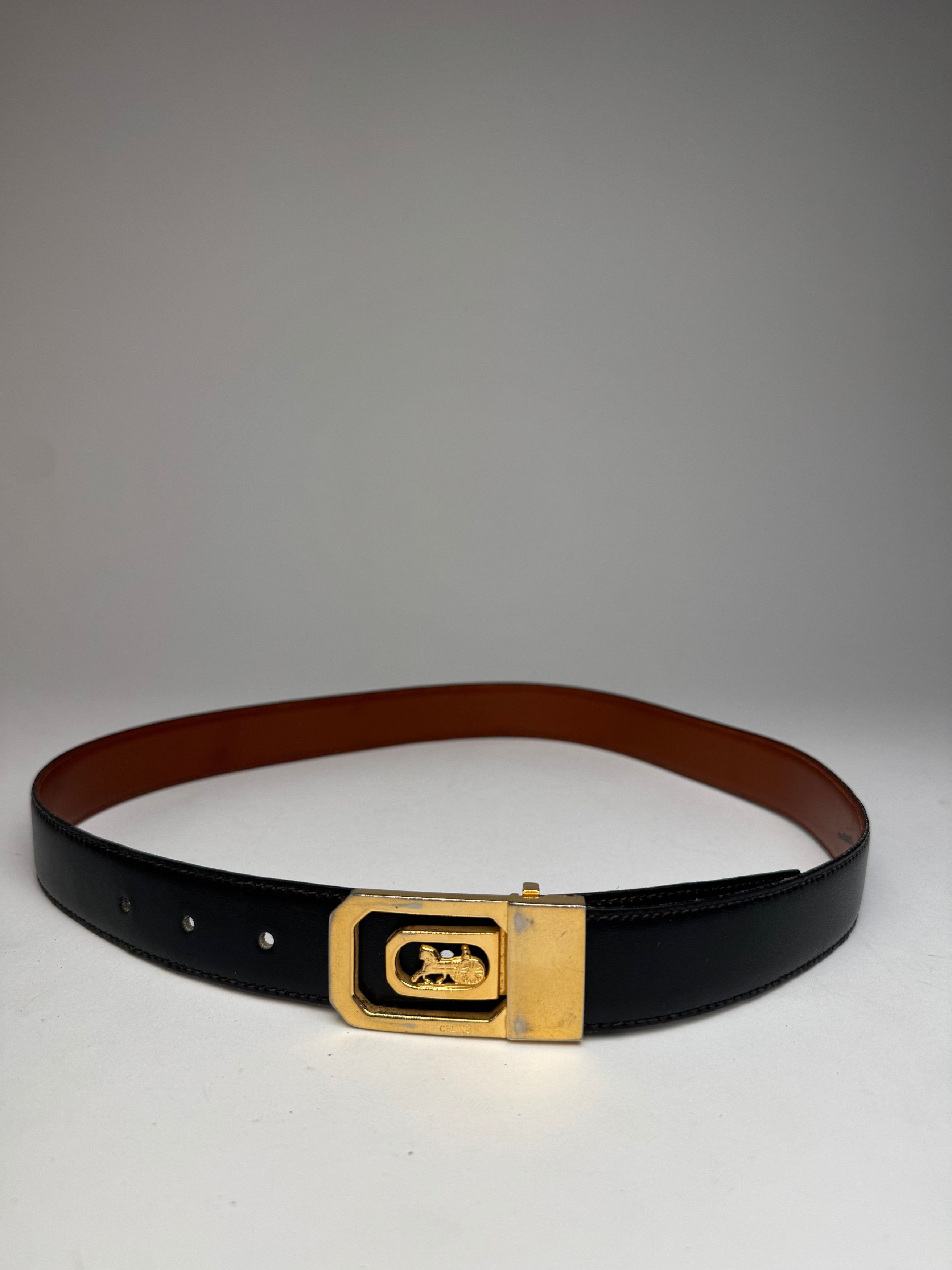 Celine Vintage Paris Carriage Logo Leather Belt black Brown Size ONE SIZE - 10 Thumbnail