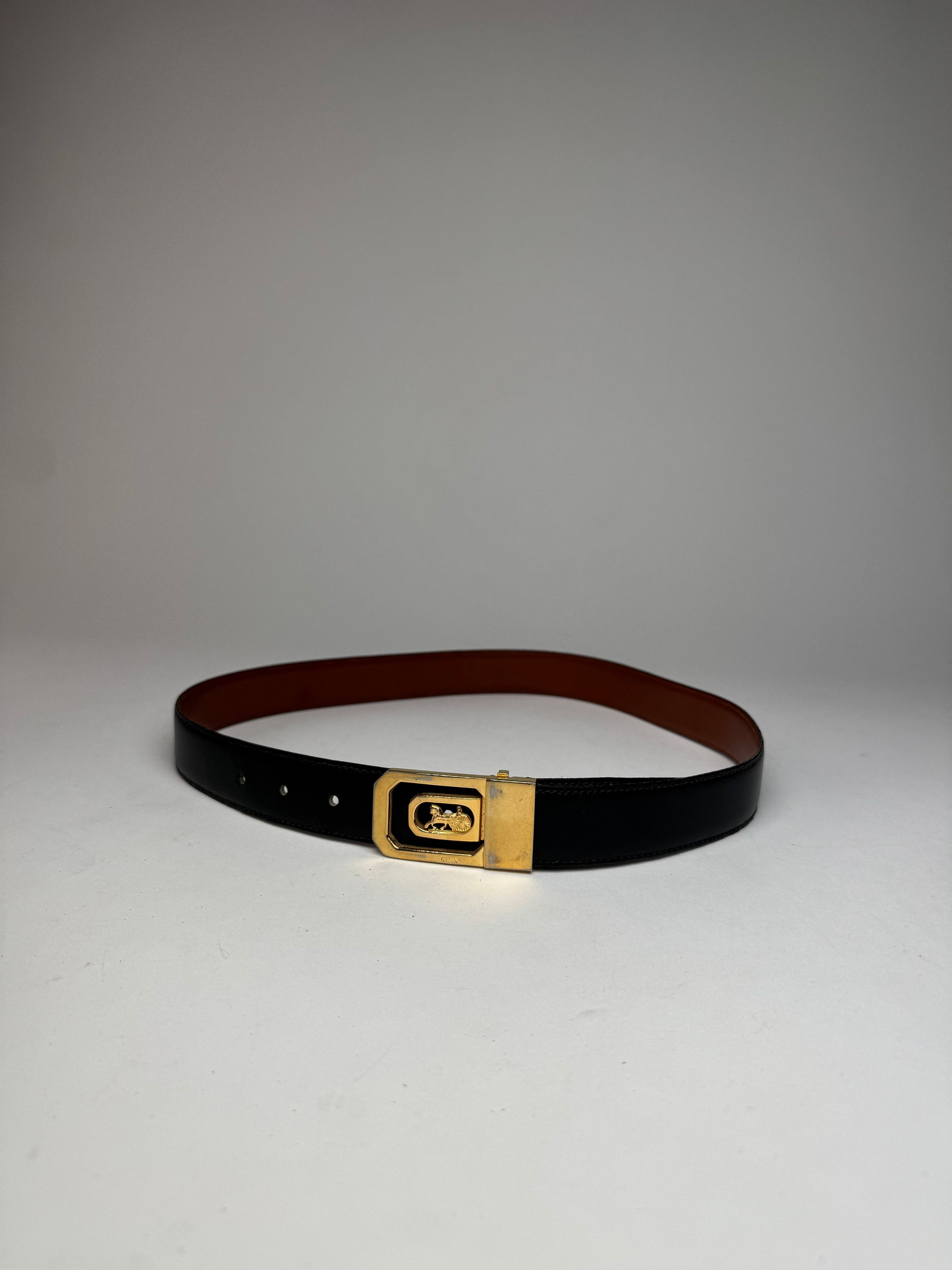 Celine Vintage Paris Carriage Logo Leather Belt black Brown Size ONE SIZE - 4 Thumbnail