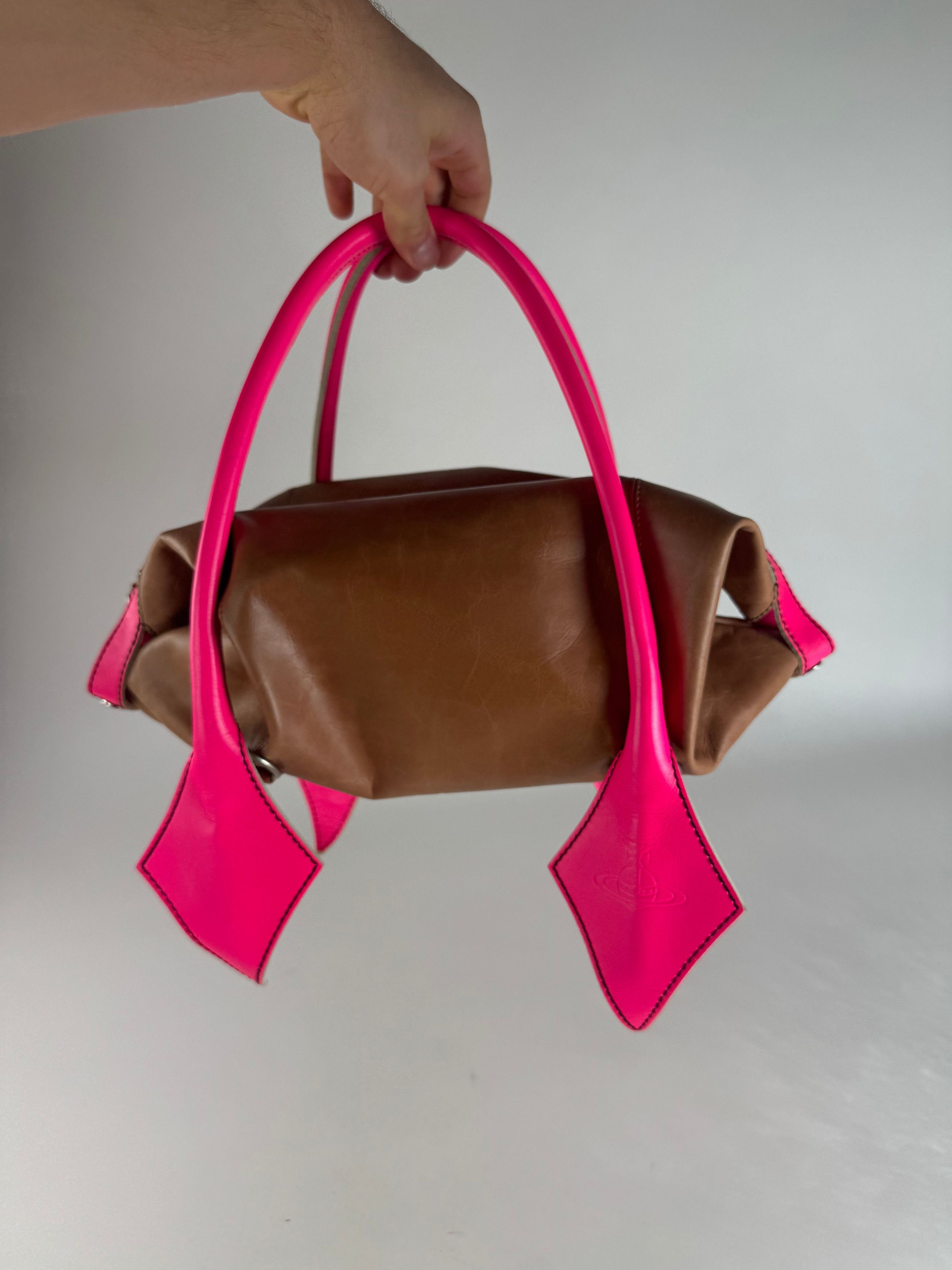 Vivienne Westwood Vintage 2Way Leather Handbag Brown Pink Size ONE SIZE - 14 Thumbnail