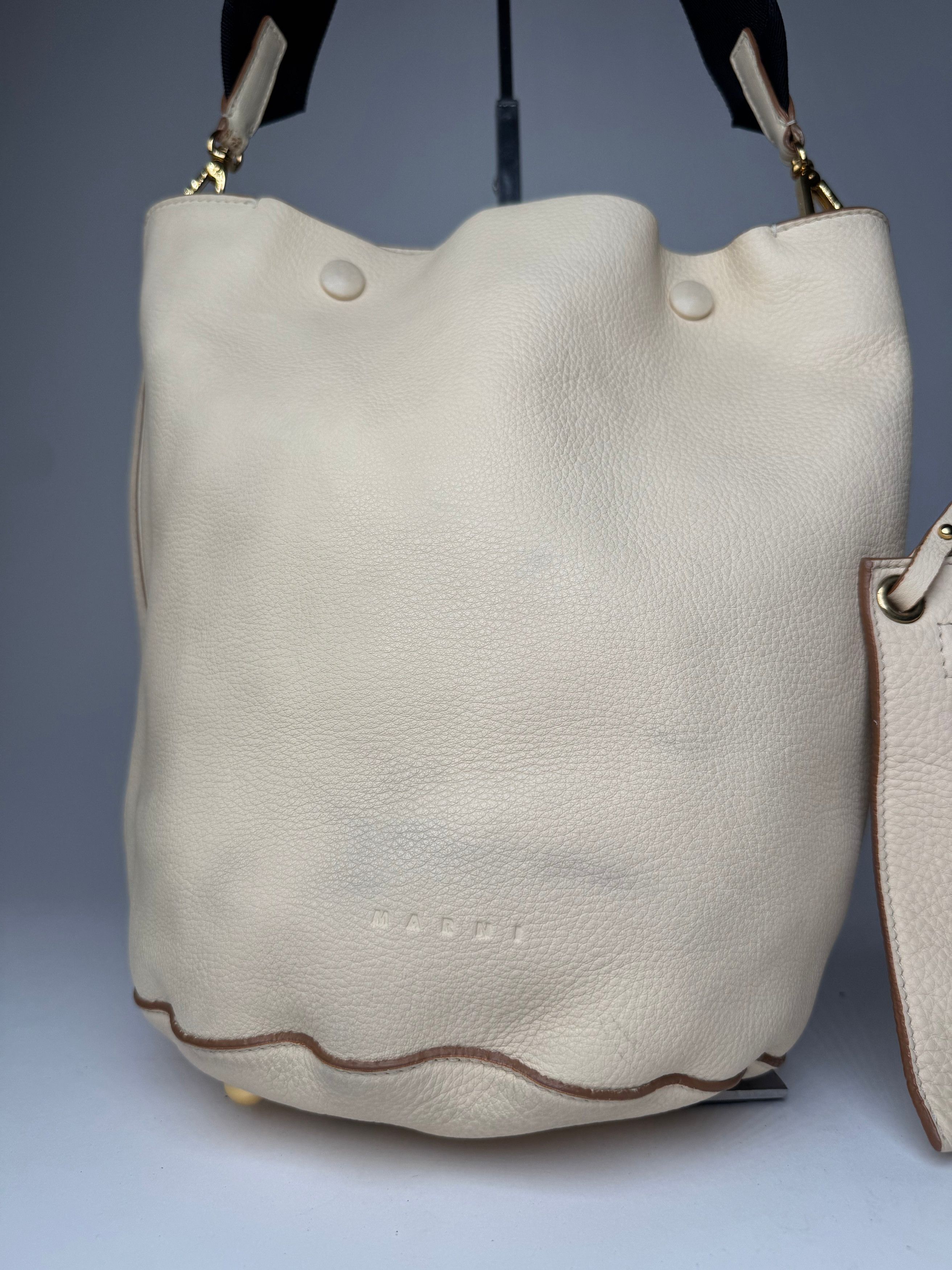 Marni Vintage Leather Bucket Bag Beige Black Size ONE SIZE - 7 Thumbnail