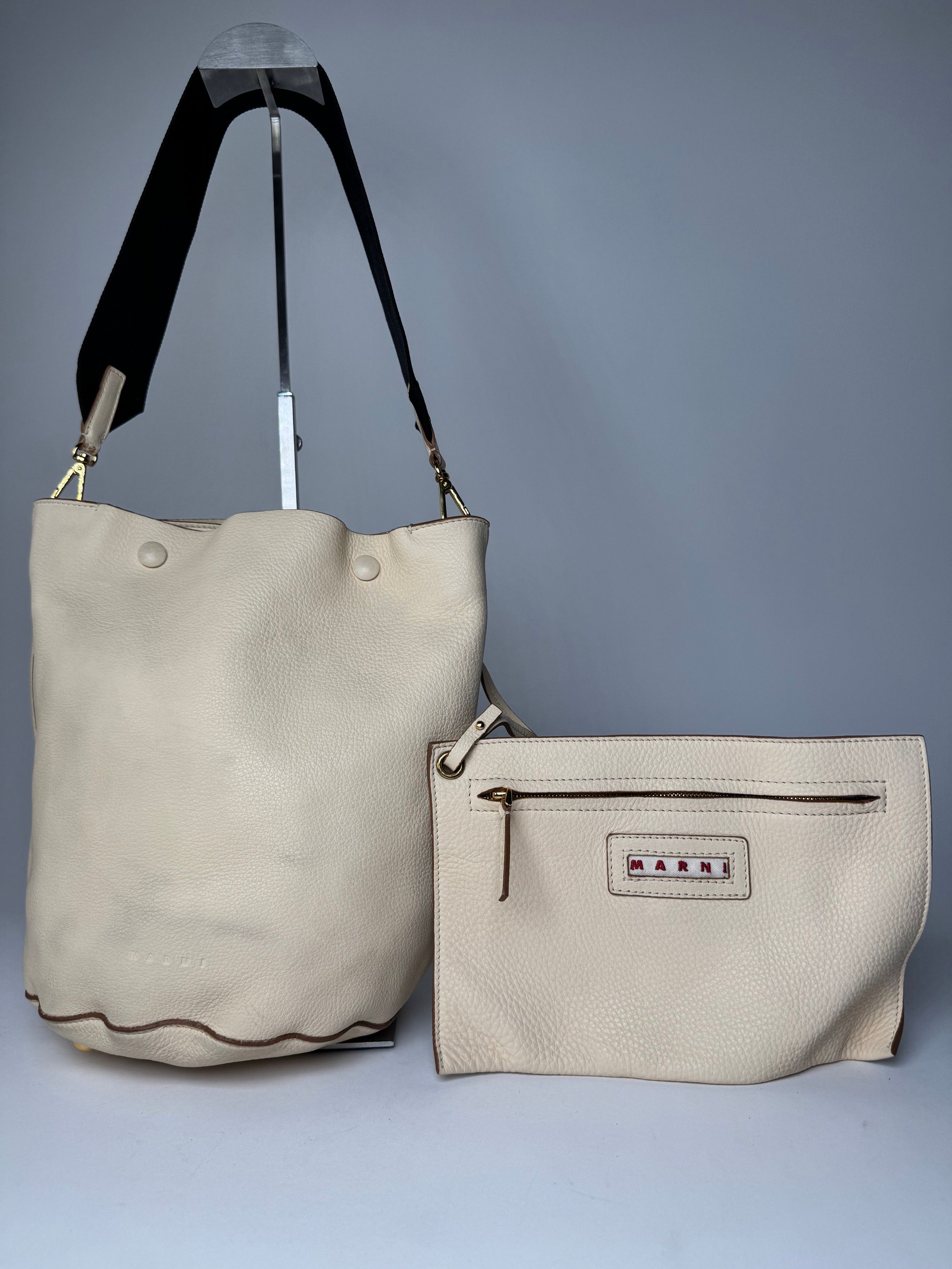Marni Vintage Leather Bucket Bag Beige Black Size ONE SIZE - 5 Thumbnail