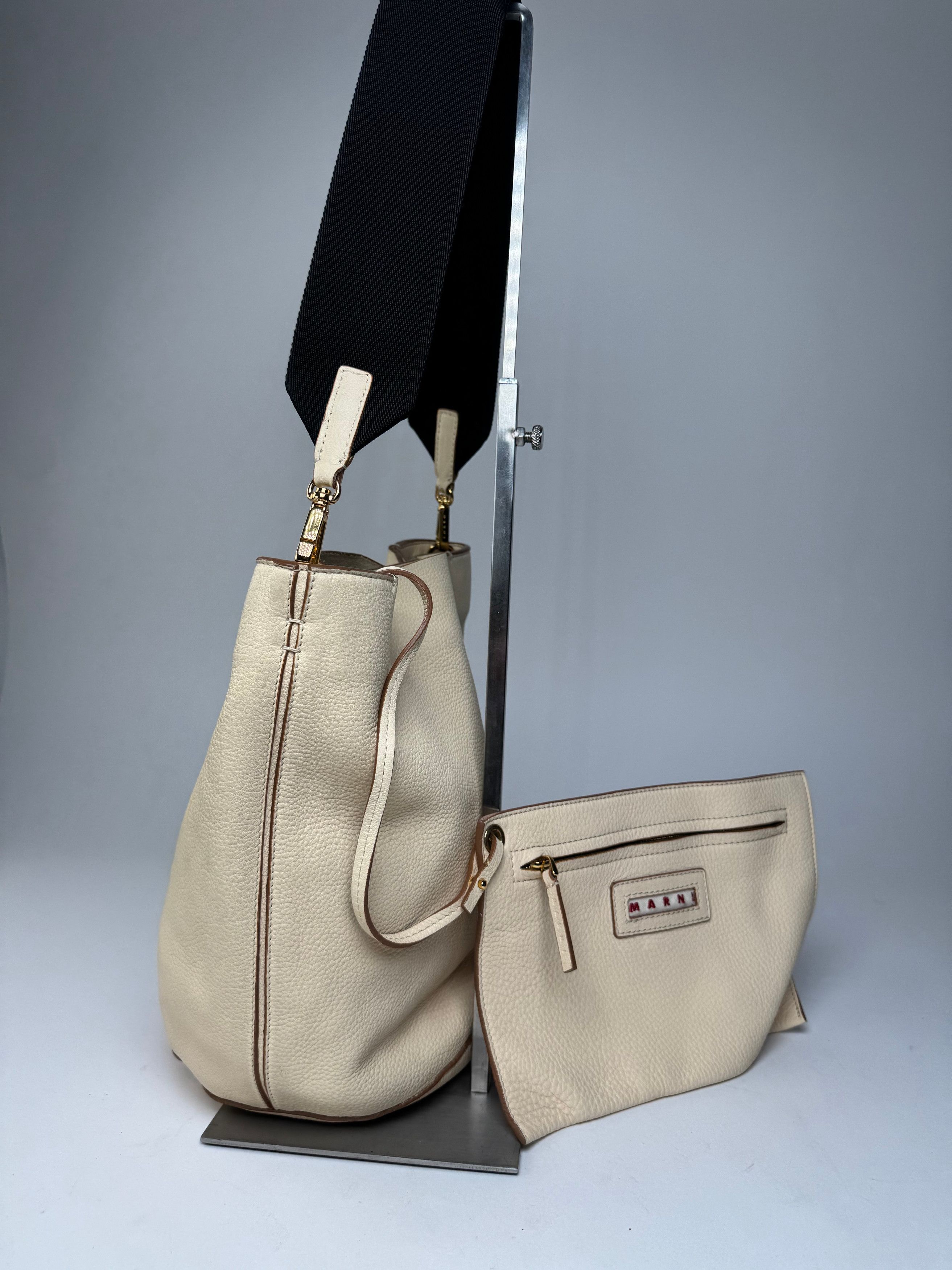 Marni Vintage Leather Bucket Bag Beige Black Size ONE SIZE - 8 Thumbnail