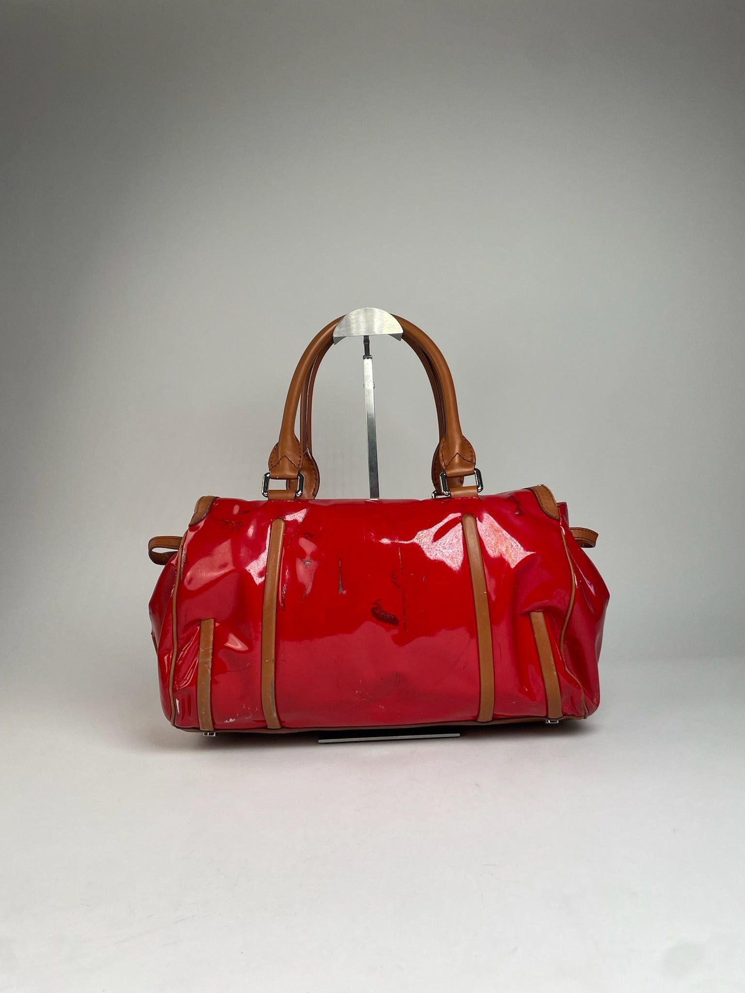 Celine Vintage Paris Patent Leather / Leather Handbag Red Brown Size ONE SIZE - 8 Thumbnail