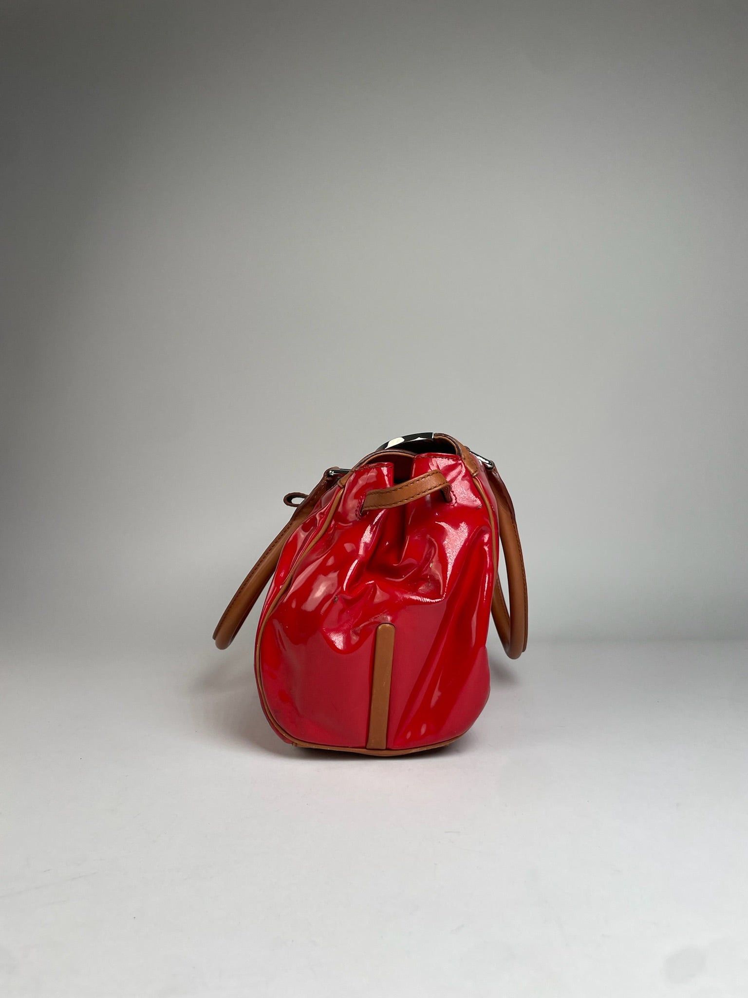 Celine Vintage Paris Patent Leather / Leather Handbag Red Brown Size ONE SIZE - 9 Thumbnail