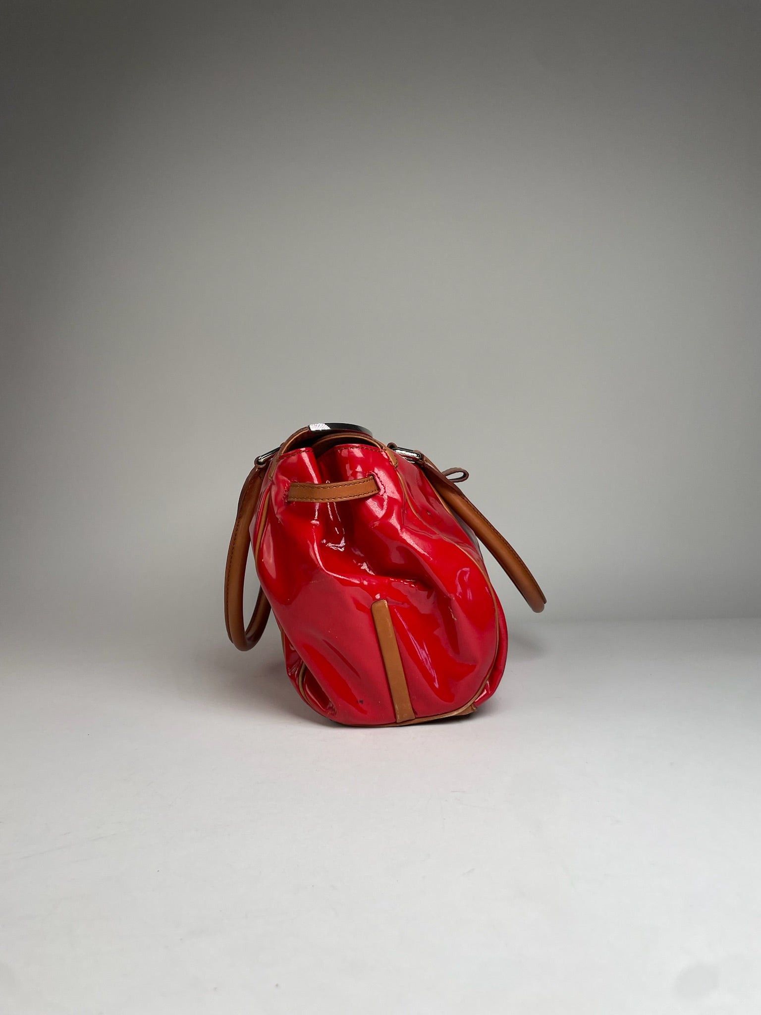 Celine Vintage Paris Patent Leather / Leather Handbag Red Brown Size ONE SIZE - 7 Thumbnail