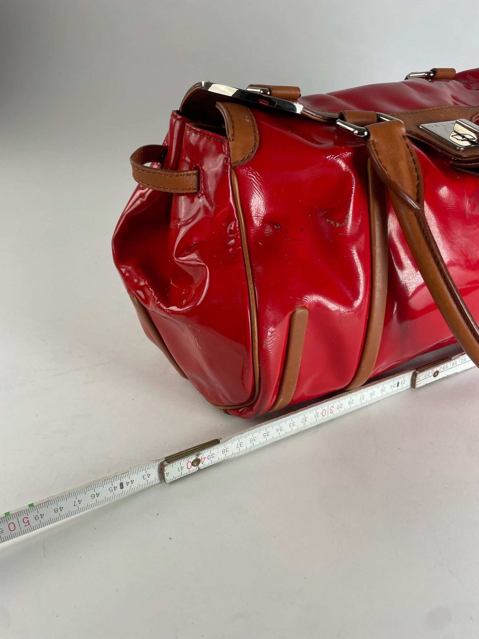 Celine Vintage Paris Patent Leather / Leather Handbag Red Brown Size ONE SIZE - 12 Thumbnail