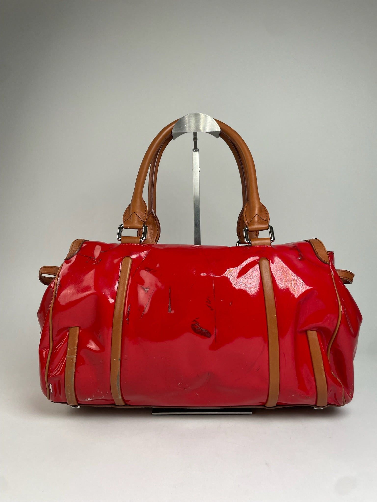 Celine Vintage Paris Patent Leather / Leather Handbag Red Brown Size ONE SIZE - 2 Thumbnail