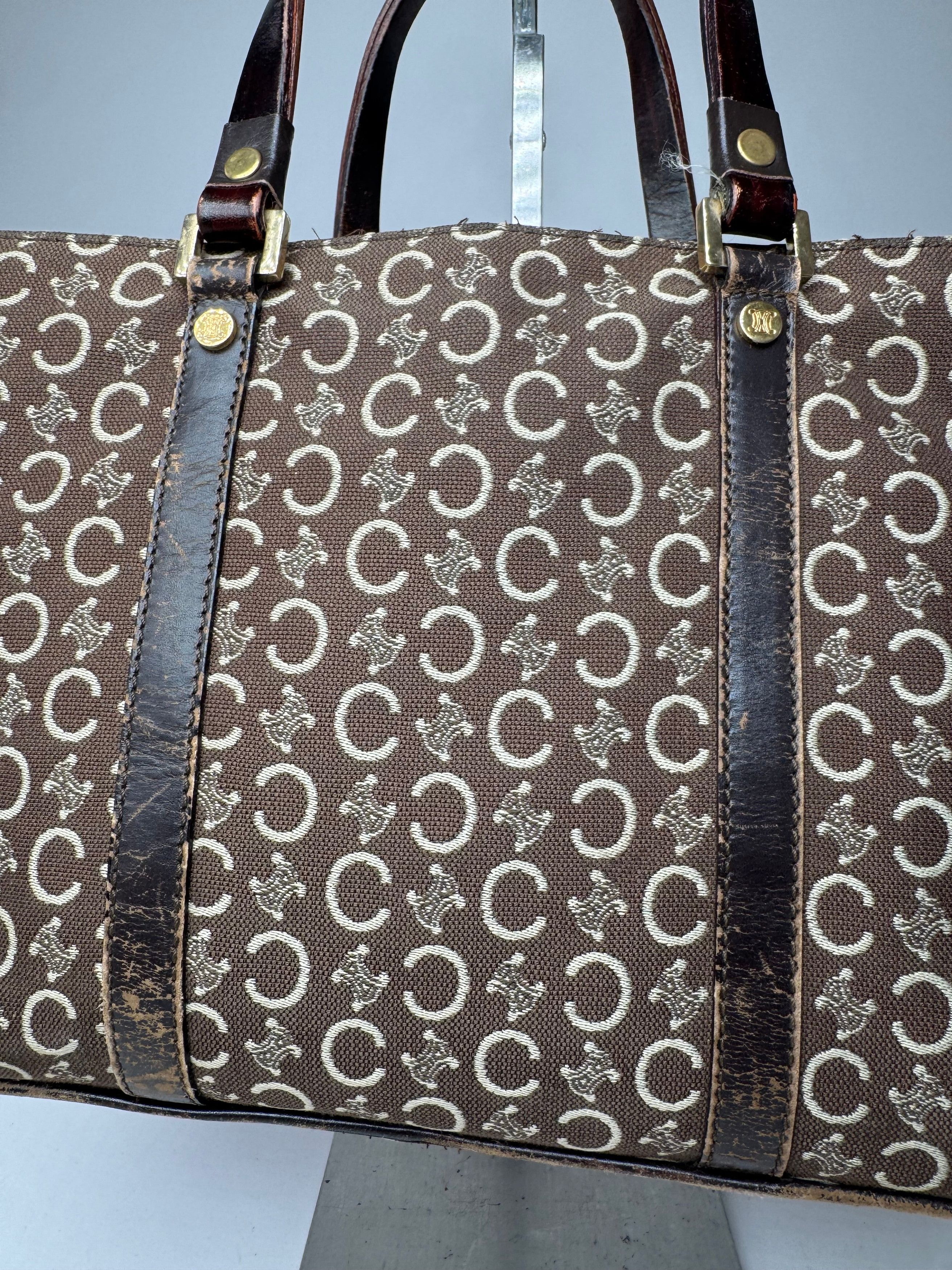 Celine Vintage Paris Monogram Handbag Brown Beige Size ONE SIZE - 7 Thumbnail