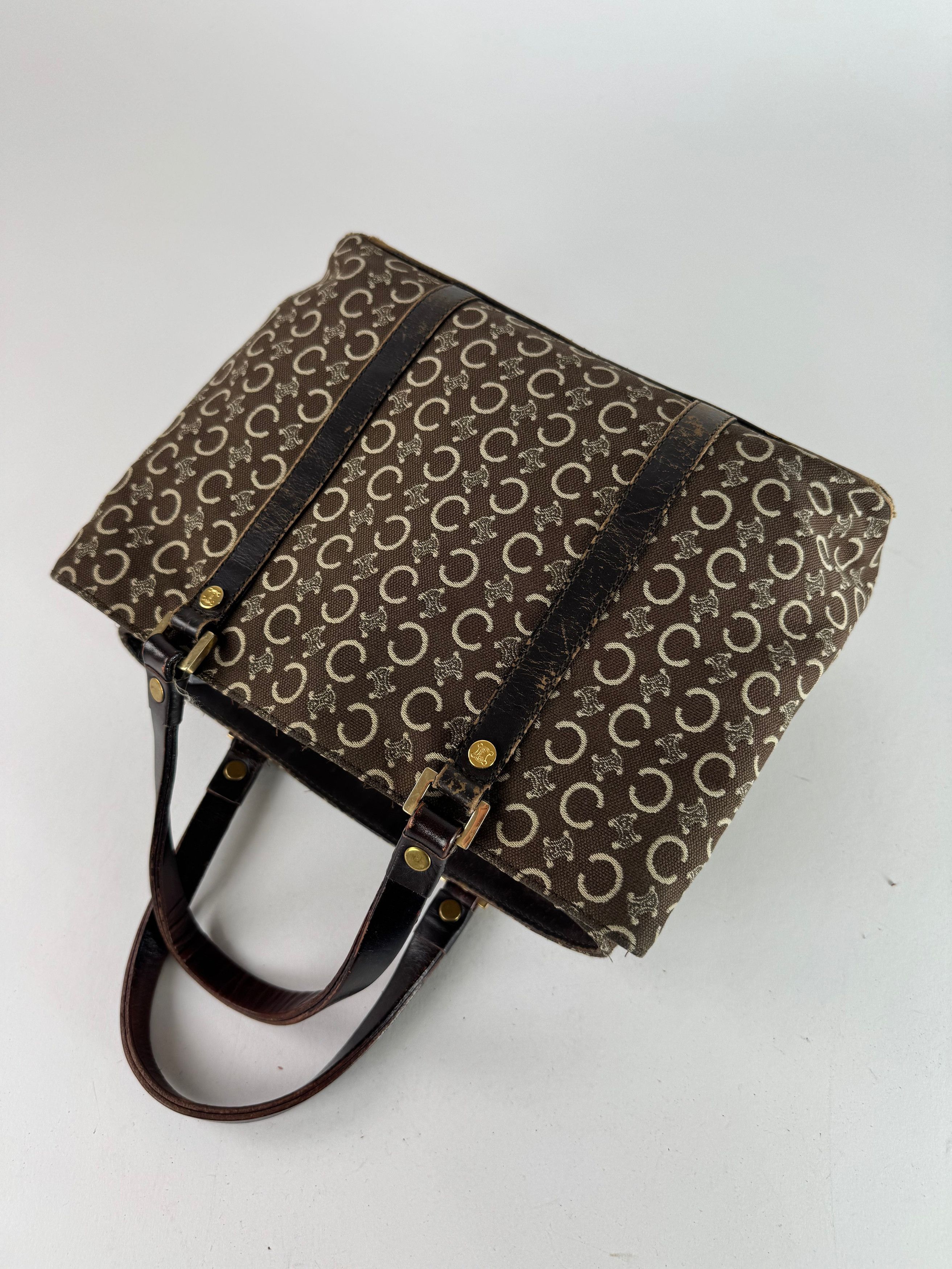 Celine Vintage Paris Monogram Handbag Brown Beige Size ONE SIZE - 11 Thumbnail