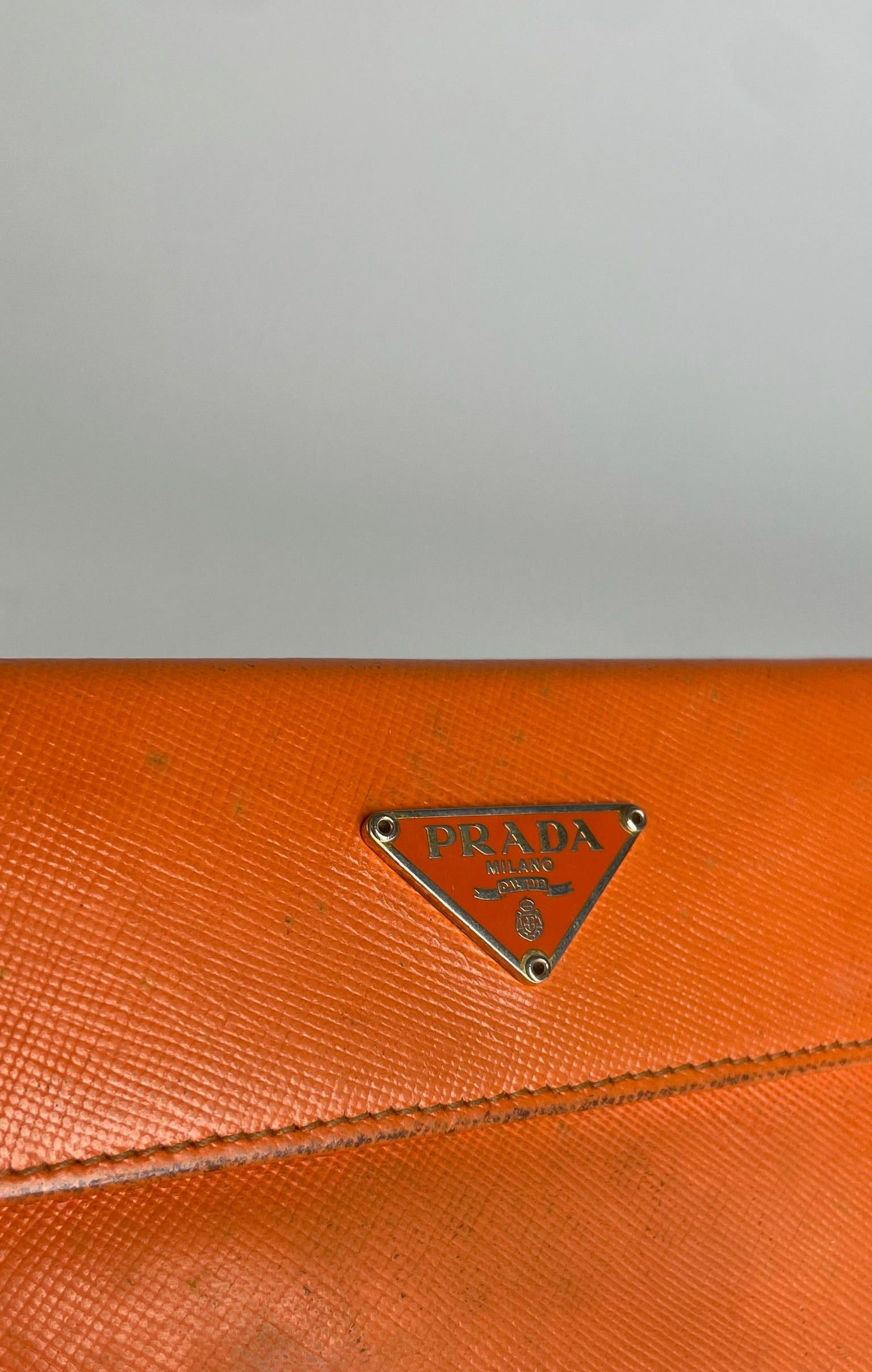 Prada Vintage Triangle Leather Wallet Orange Size ONE SIZE - 4 Thumbnail