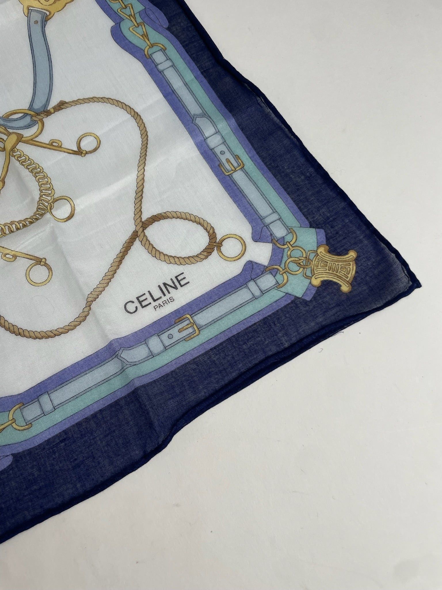 Celine Vintage Scarf White Navy Blue Black Size ONE SIZE - 6 Thumbnail
