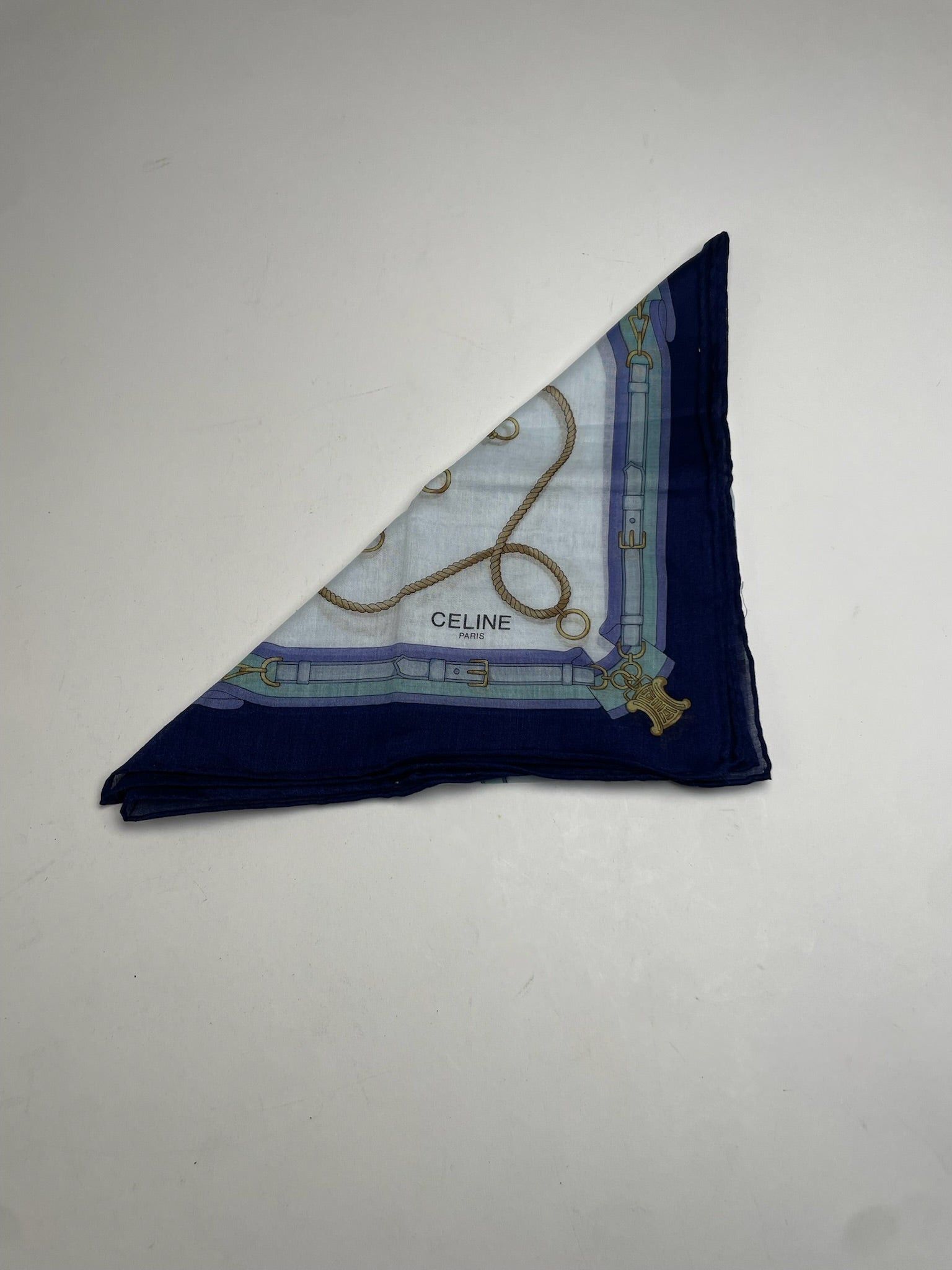 Celine Vintage Scarf White Navy Blue Black Size ONE SIZE - 2 Thumbnail