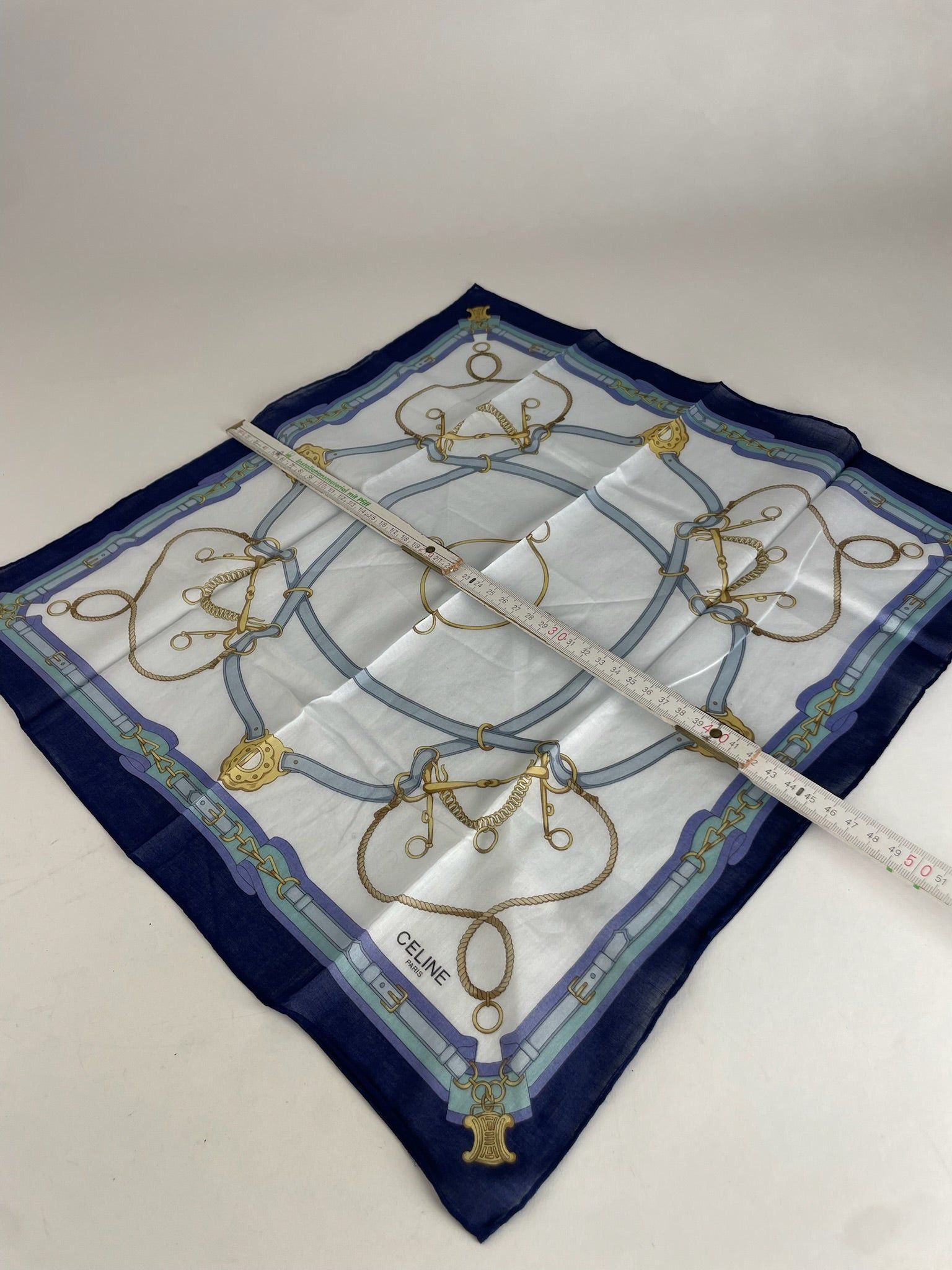 Celine Vintage Scarf White Navy Blue Black Size ONE SIZE - 3 Thumbnail