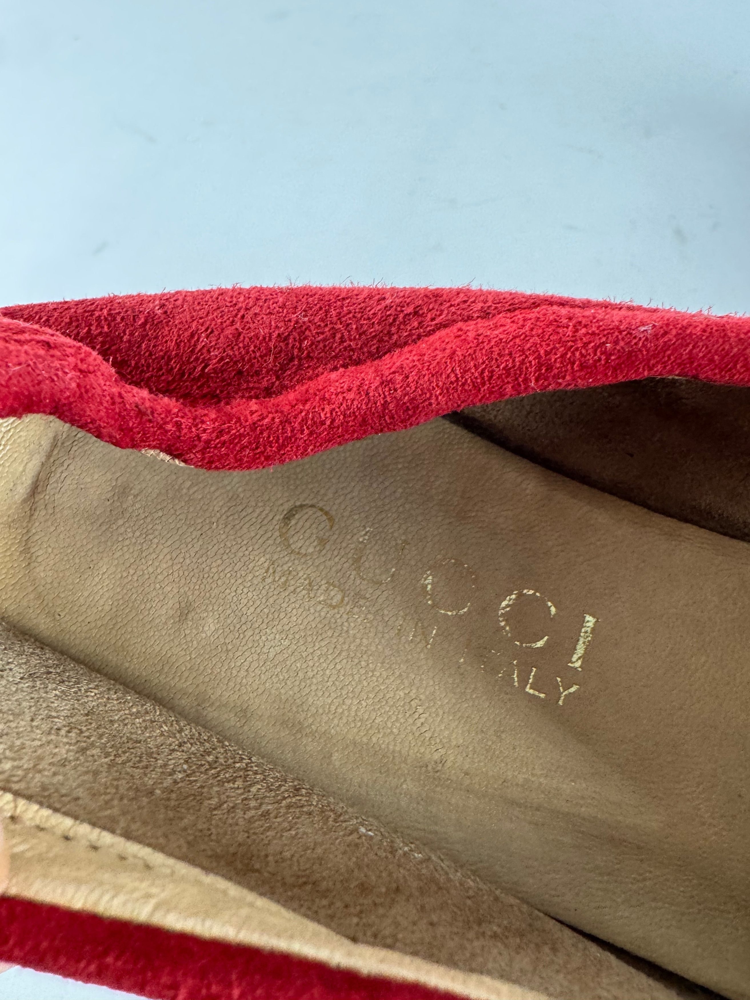 Gucci Vintage Horsebit Suede Loafer / Ballerinas Red Size US 4 / IT 34 - 5 Thumbnail