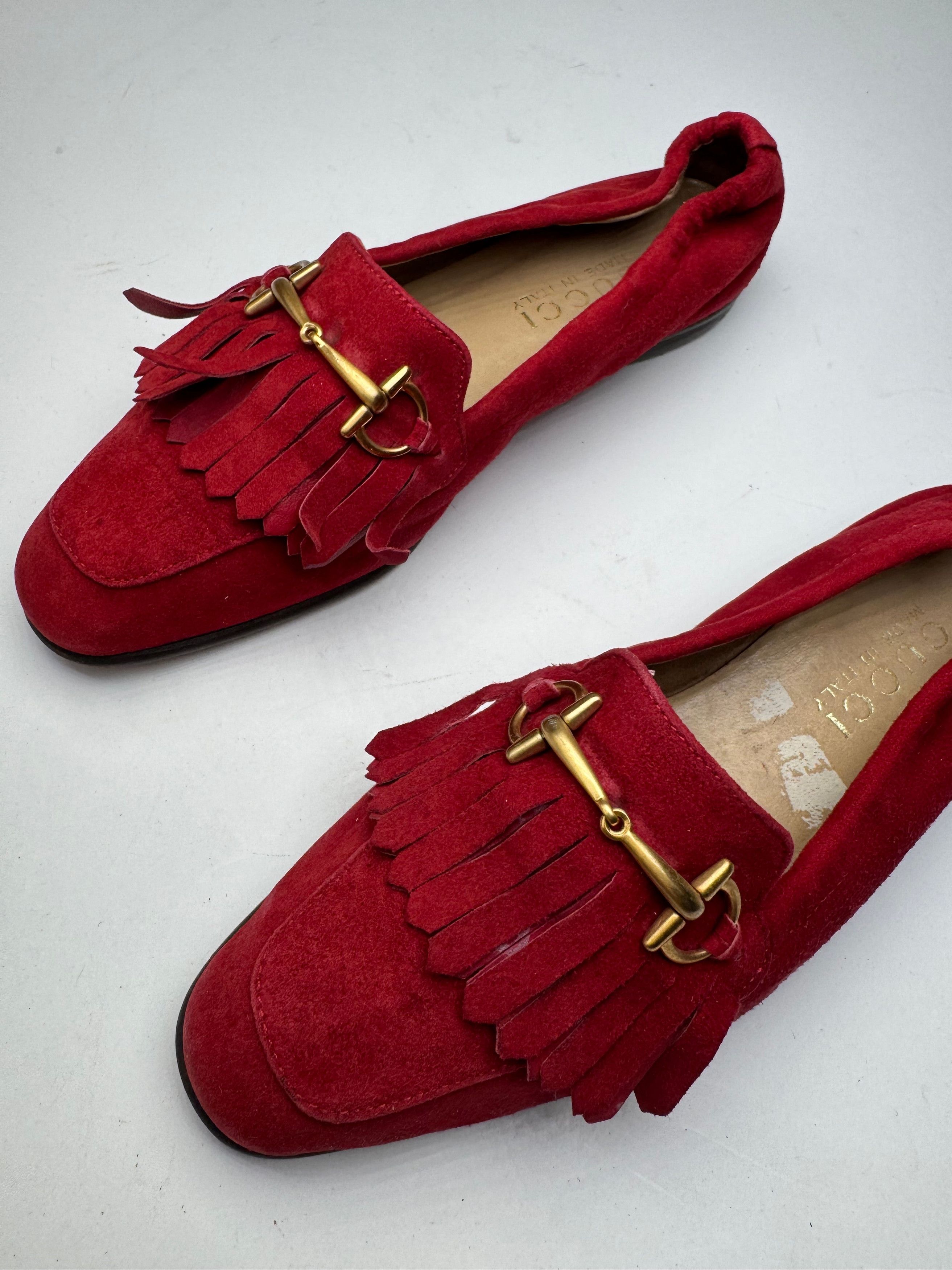 Gucci Vintage Horsebit Suede Loafer / Ballerinas Red Size US 4 / IT 34 - 4 Thumbnail
