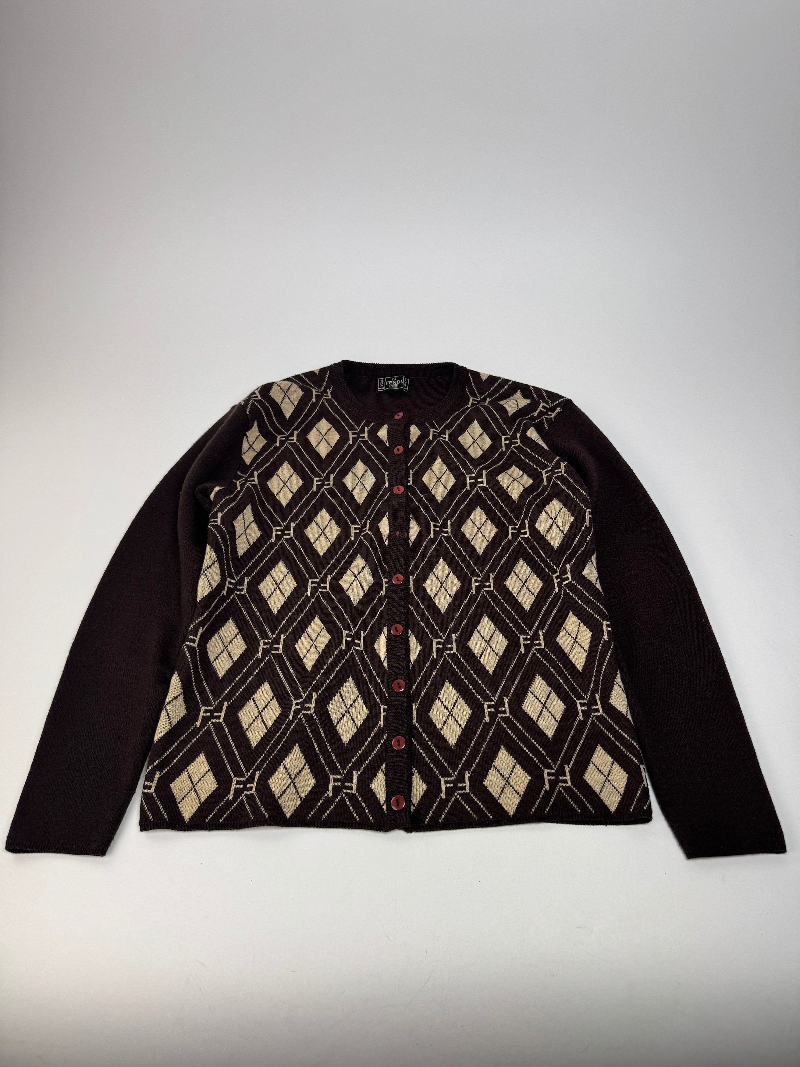 Fendi Vintage Roma Cardigan / Wool Sweater Brown Beige Size M / US 6-8 / IT 42-44 - 4 Thumbnail