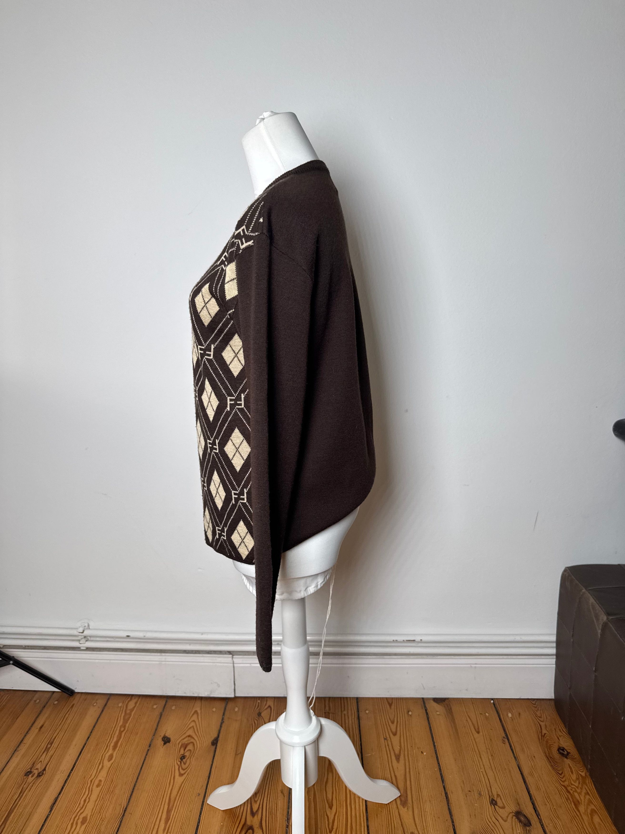 Fendi Vintage Roma Cardigan / Wool Sweater Brown Beige Size M / US 6-8 / IT 42-44 - 2 Thumbnail