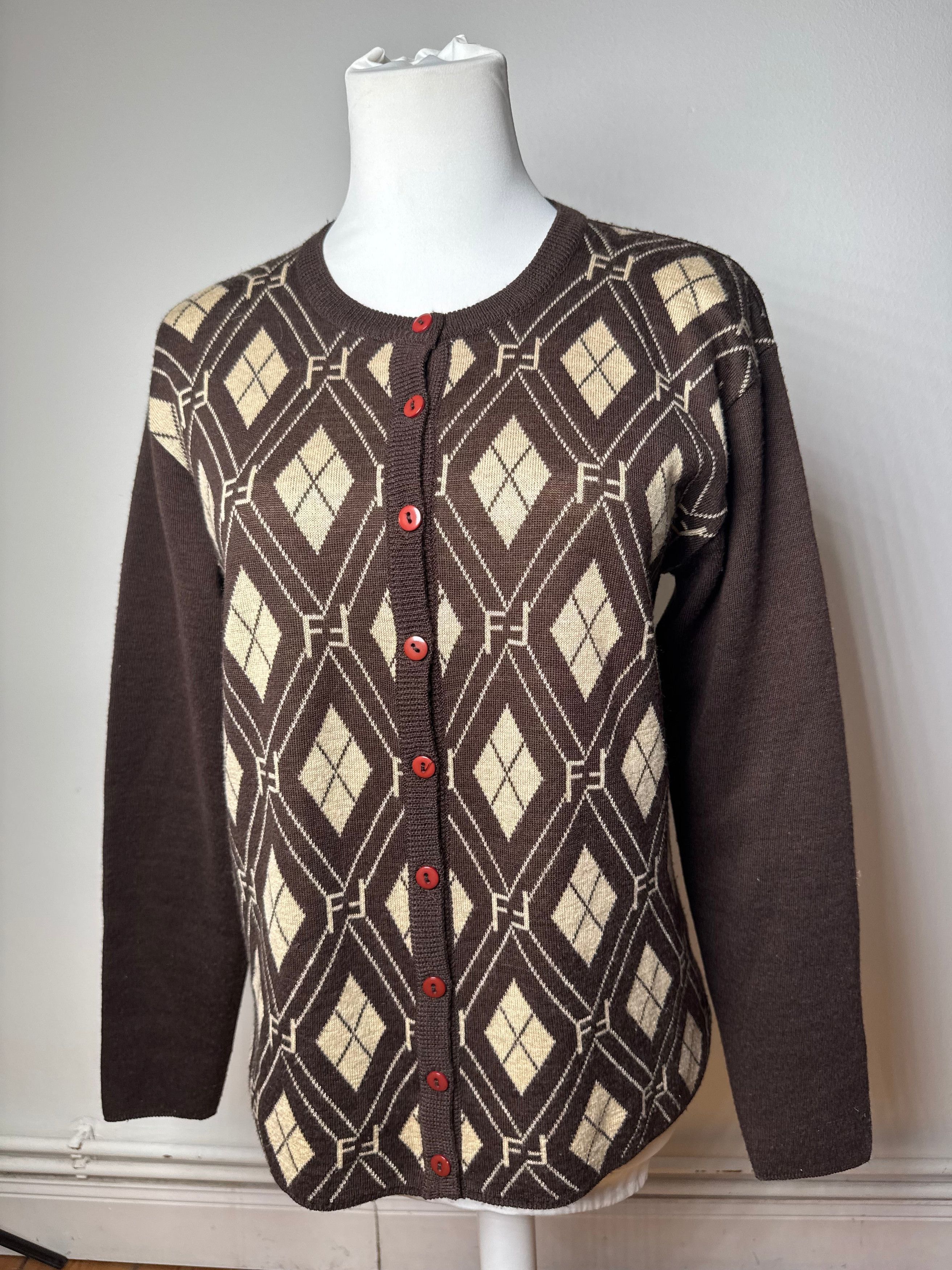 Fendi Vintage Roma Cardigan / Wool Sweater Brown Beige Size M / US 6-8 / IT 42-44 - 11 Thumbnail