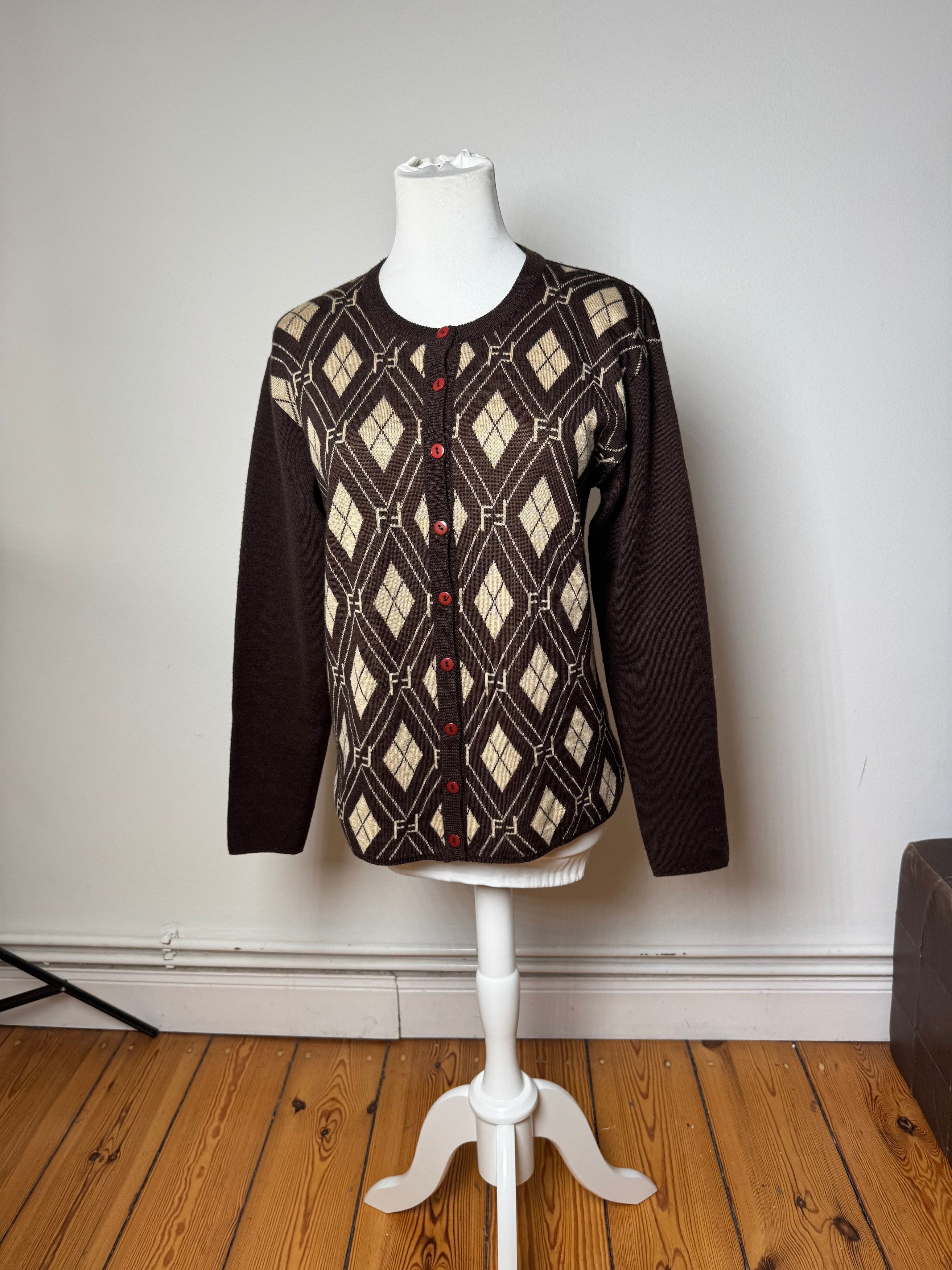 Fendi Vintage Roma Cardigan / Wool Sweater Brown Beige Size M / US 6-8 / IT 42-44 - 7 Thumbnail