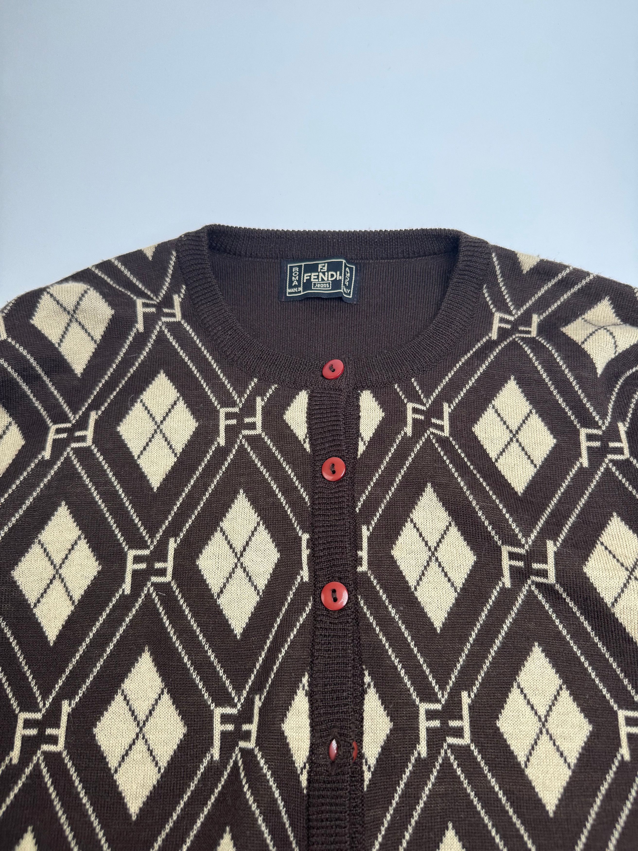 Fendi Vintage Roma Cardigan / Wool Sweater Brown Beige Size M / US 6-8 / IT 42-44 - 5 Thumbnail