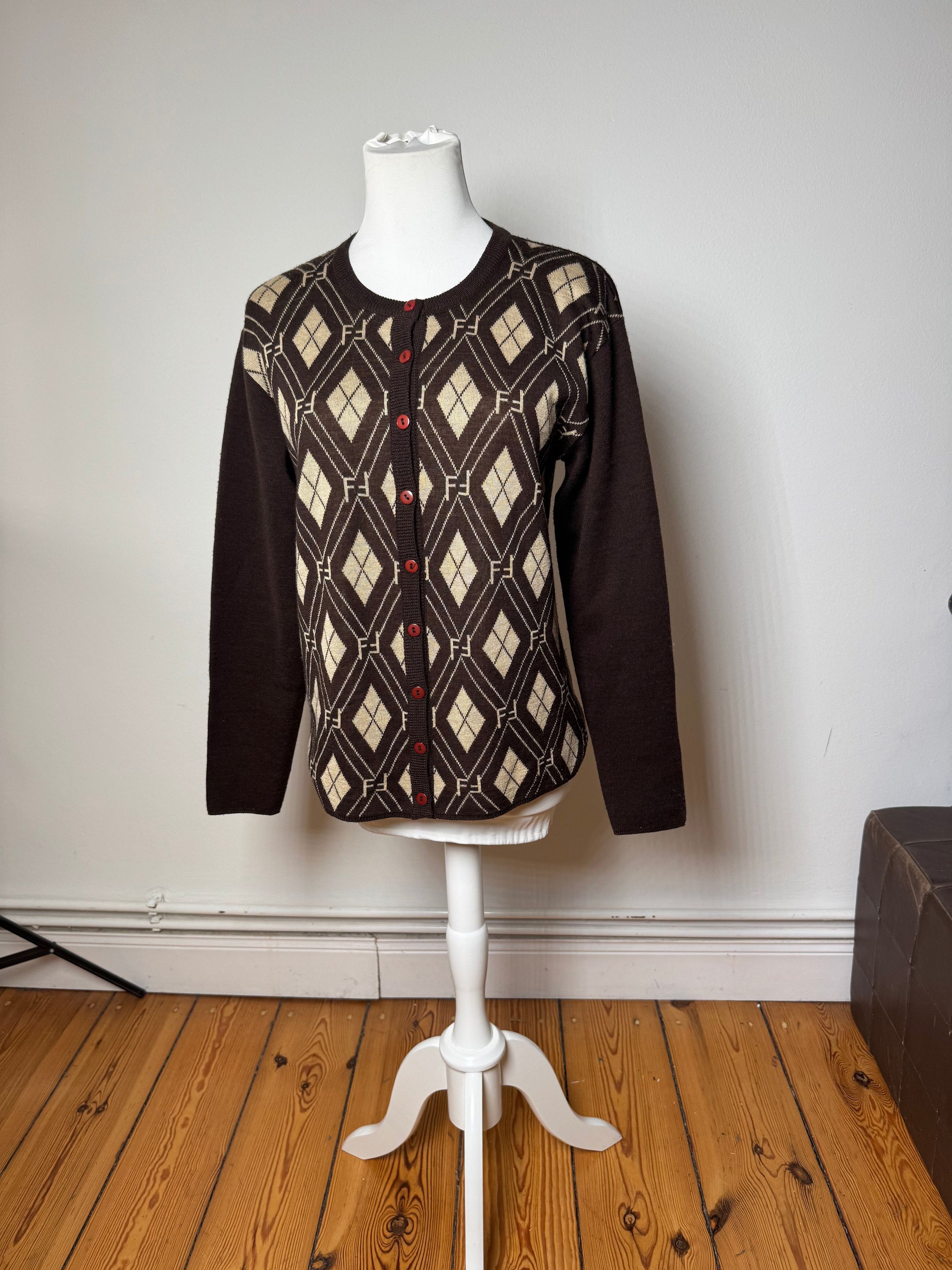 Fendi Vintage Roma Cardigan / Wool Sweater Brown Beige Size M / US 6-8 / IT 42-44 - 10 Thumbnail