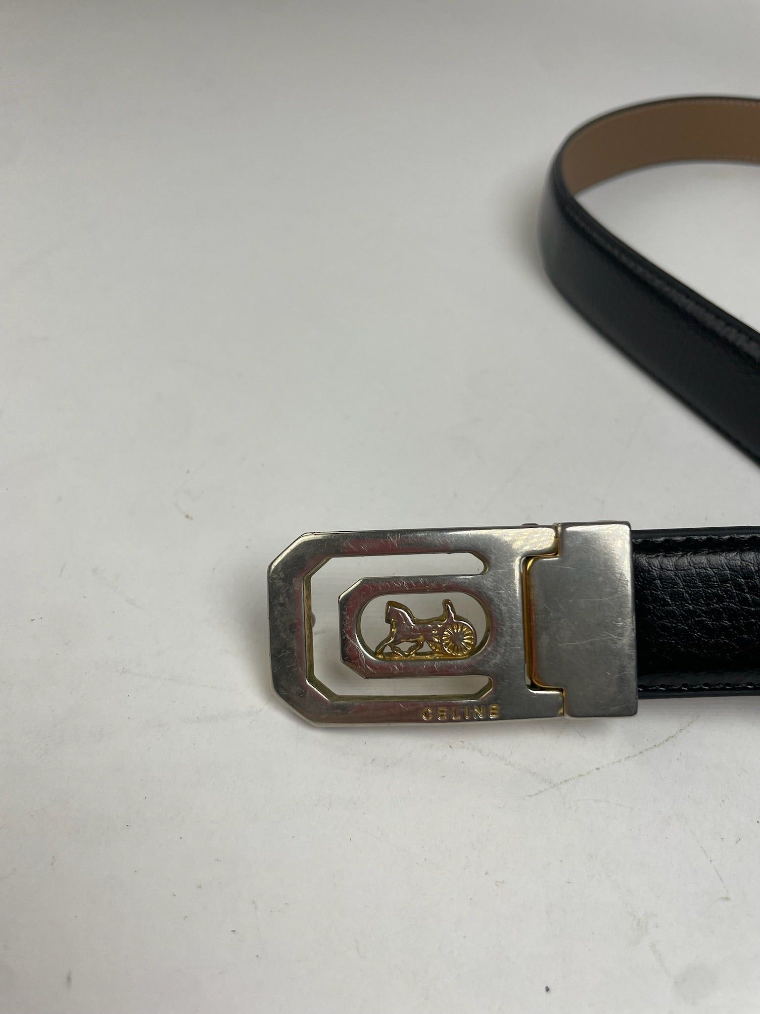 Celine Vintage Paris Carriage Logo Leather Belt Black Size ONE SIZE - 4 Thumbnail