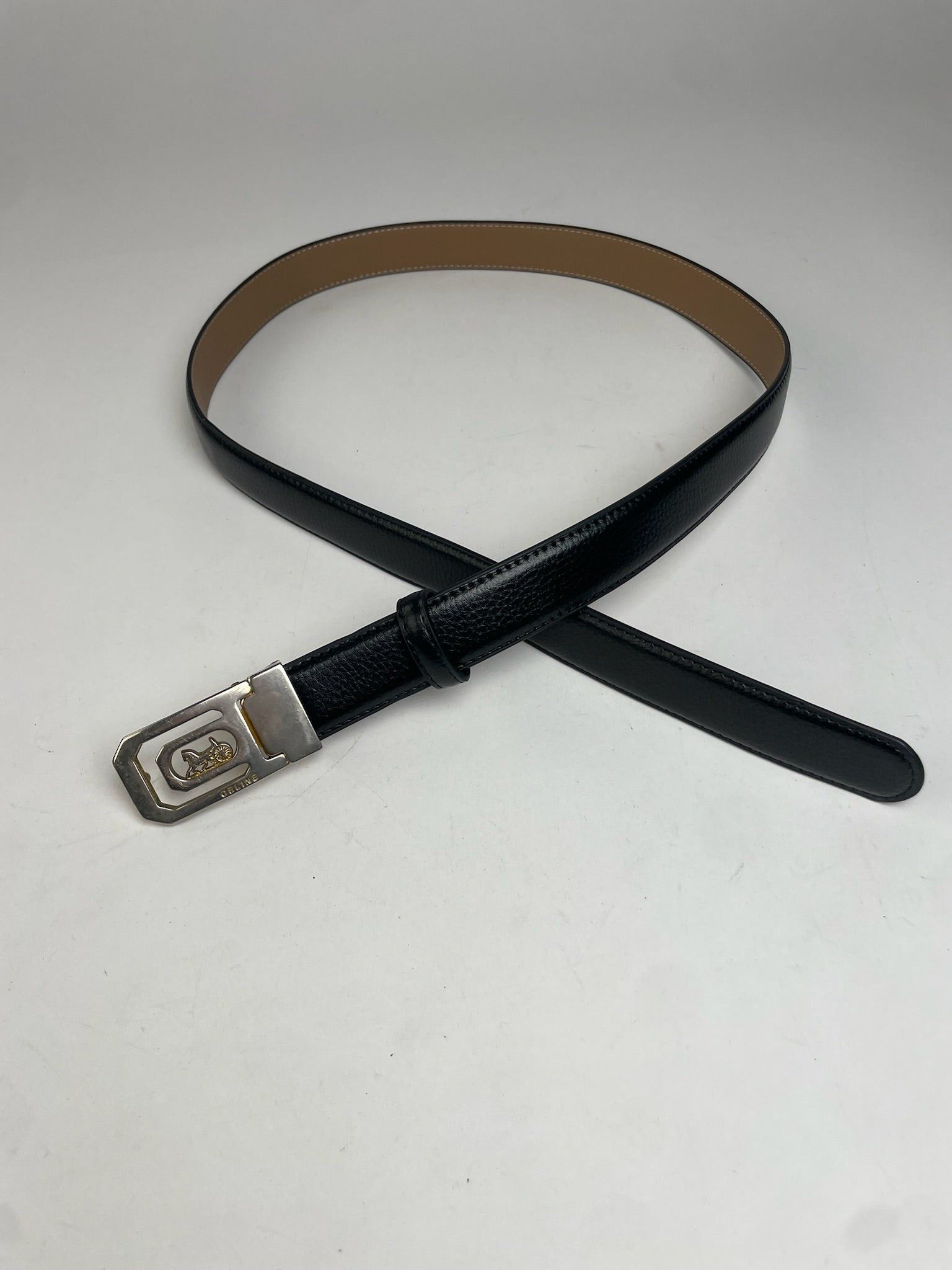 Celine Vintage Paris Carriage Logo Leather Belt Black Size ONE SIZE - 2 Thumbnail