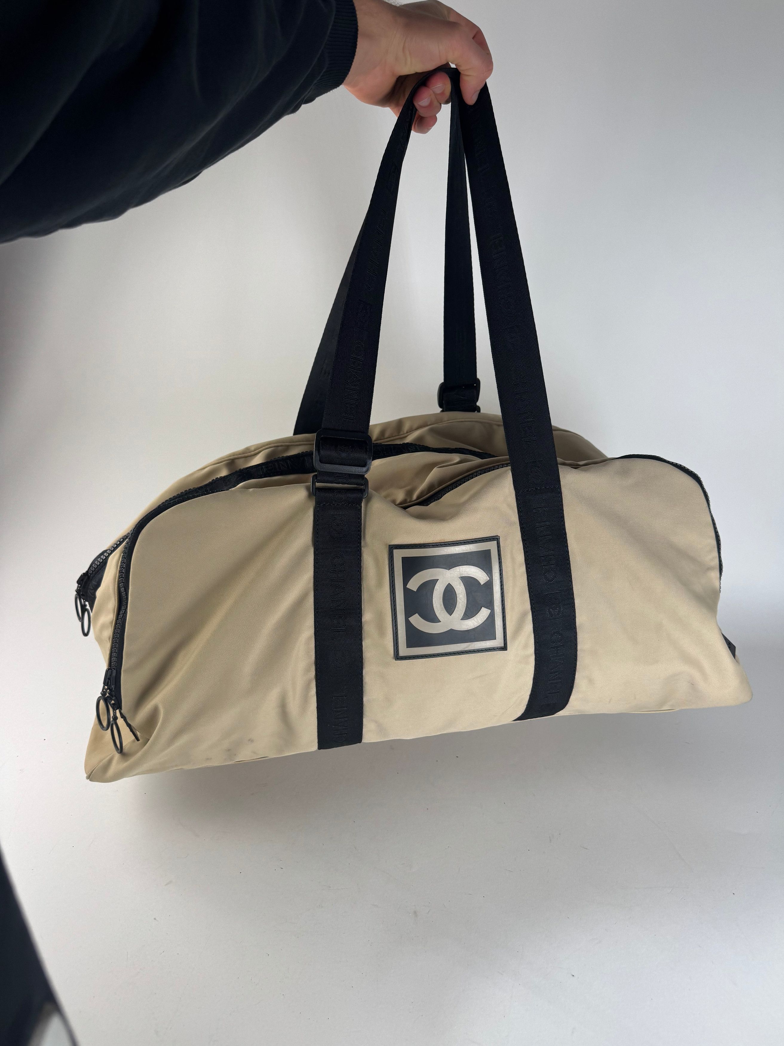 Vintage Sport Duffel Bag Black White