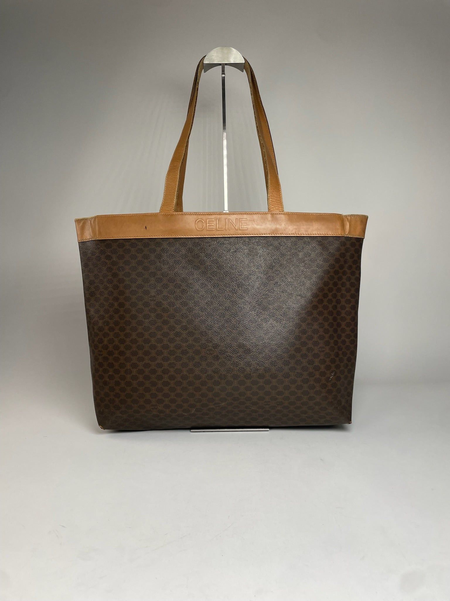 Celine Vintage Paris Triomphe Monogram Leather Tote Bag Brown Size ONE SIZE - 6 Thumbnail