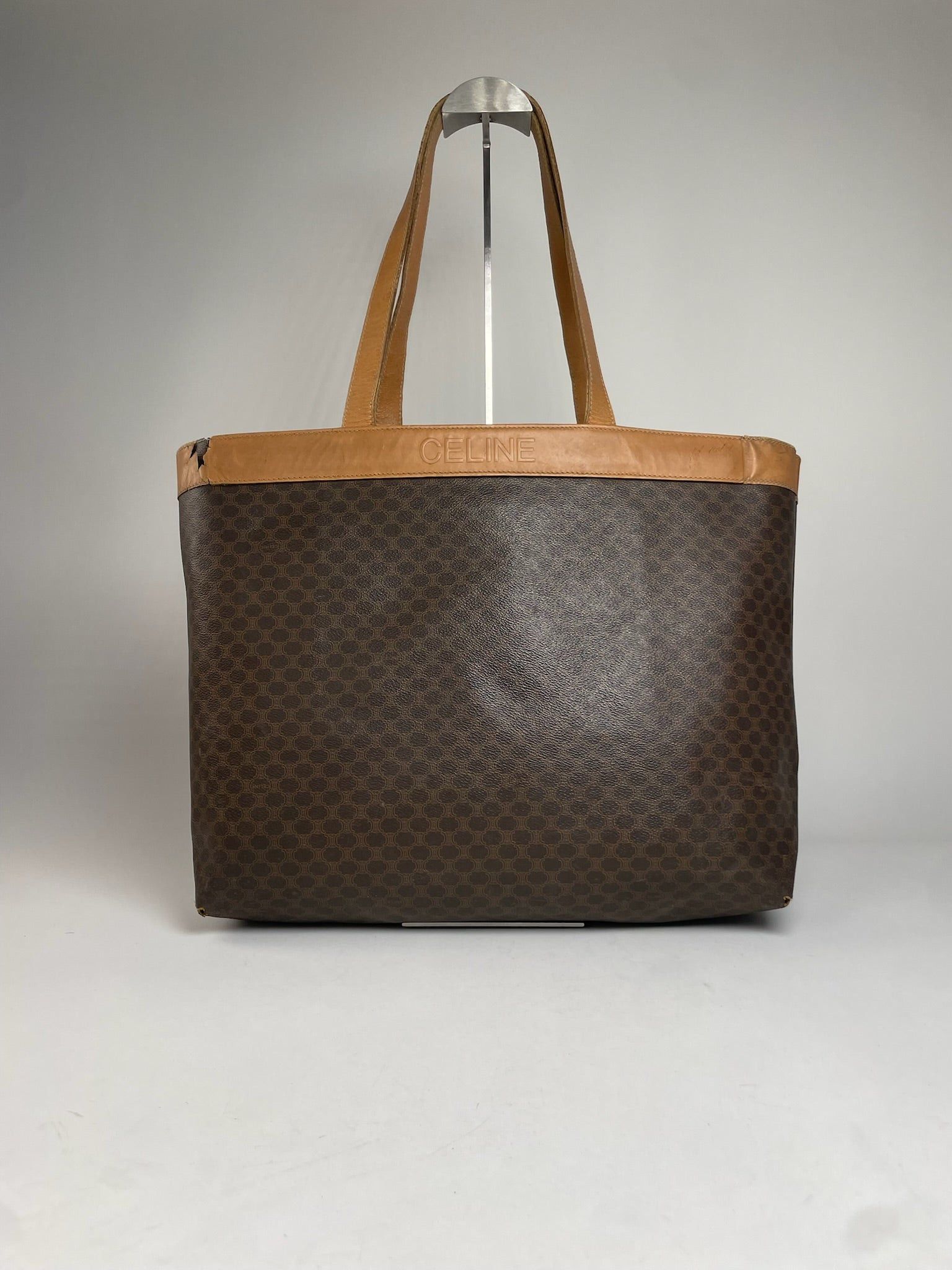 Celine Vintage Paris Triomphe Monogram Leather Tote Bag Brown Size ONE SIZE - 2 Thumbnail