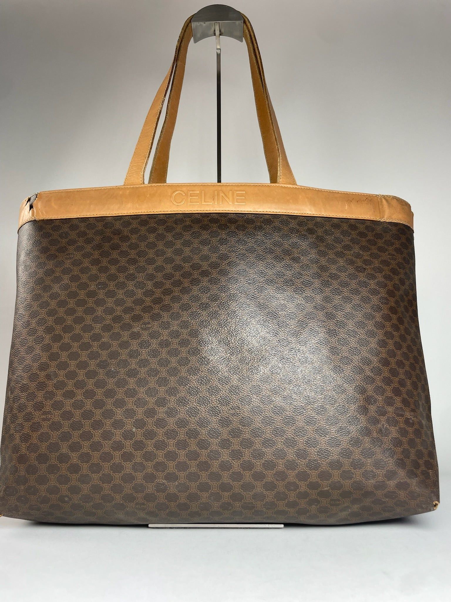 Celine Vintage Paris Triomphe Monogram Leather Tote Bag Brown Size ONE SIZE - 8 Thumbnail