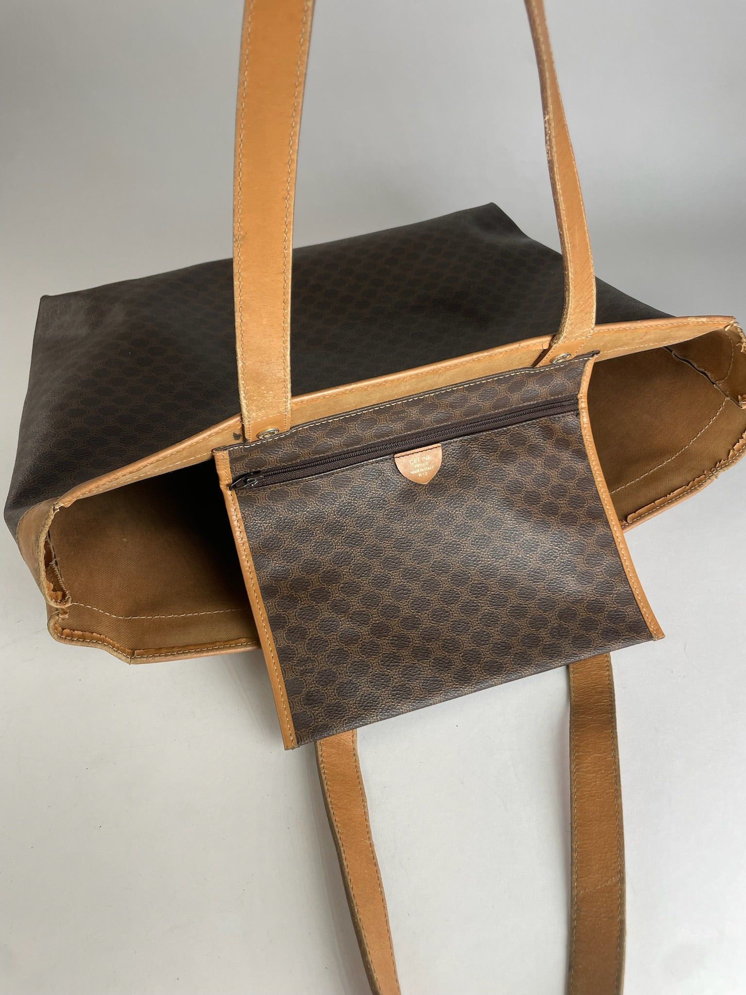 Celine Vintage Paris Triomphe Monogram Leather Tote Bag Brown Size ONE SIZE - 4 Thumbnail