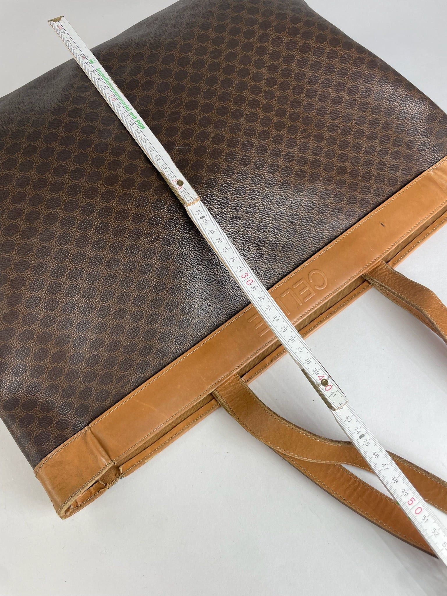 Celine Vintage Paris Triomphe Monogram Leather Tote Bag Brown Size ONE SIZE - 10 Thumbnail