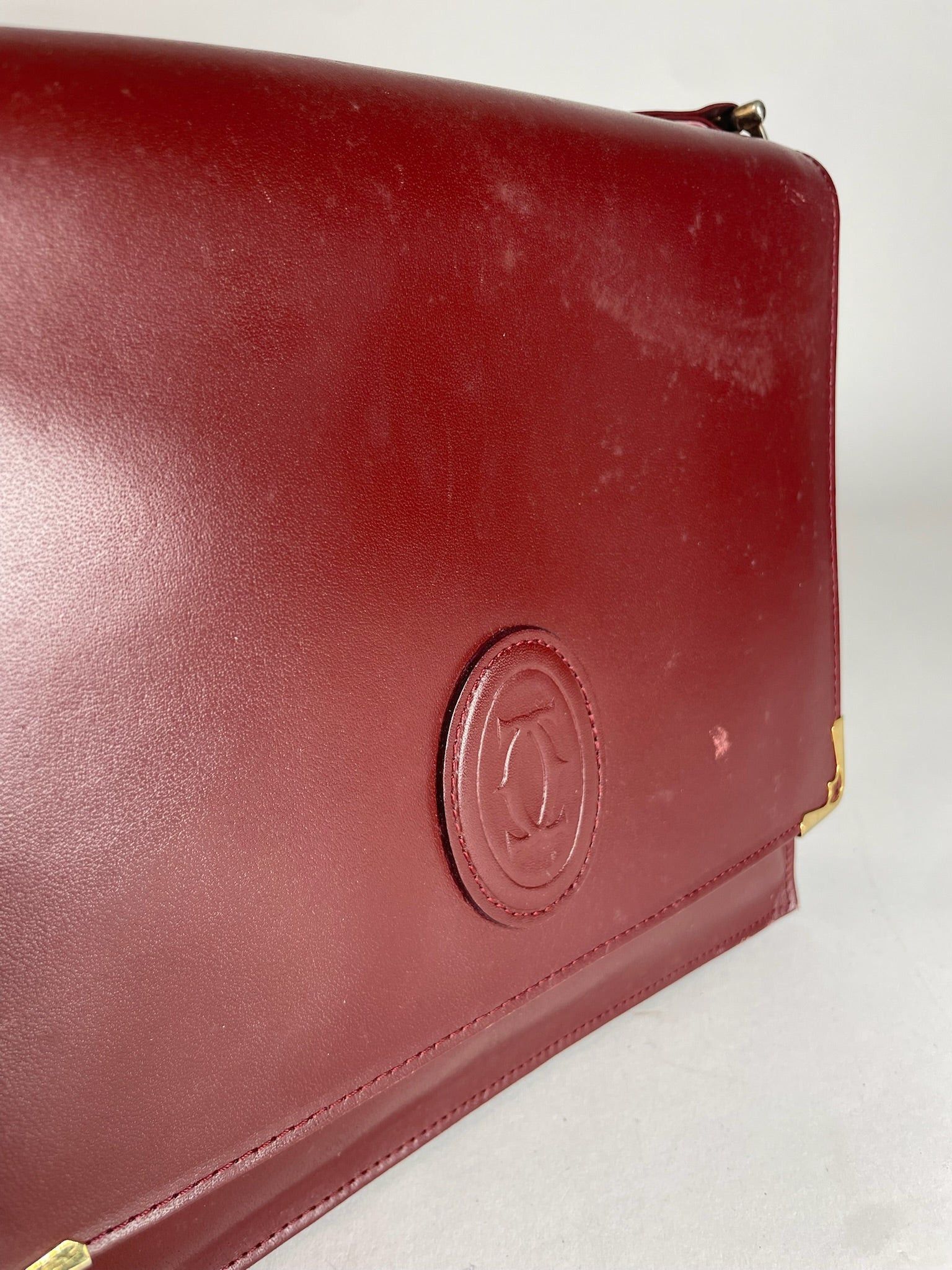 Cartier Vintage Leather Shoulder Bag Burgundy Size ONE SIZE - 7 Thumbnail