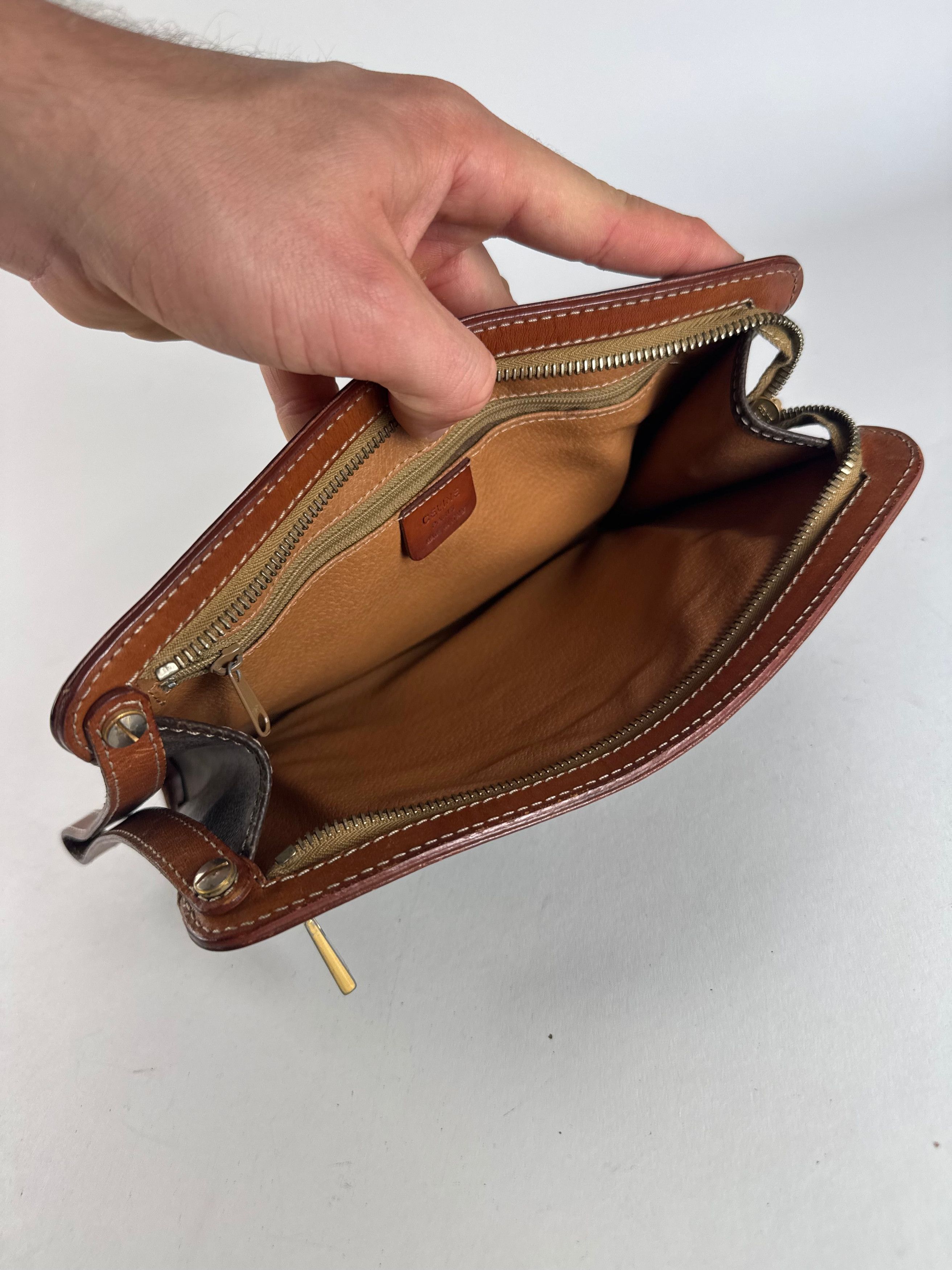 Celine Vintage Paris Triomphe Monogram Leather Clutch Brown Size ONE SIZE - 3 Thumbnail