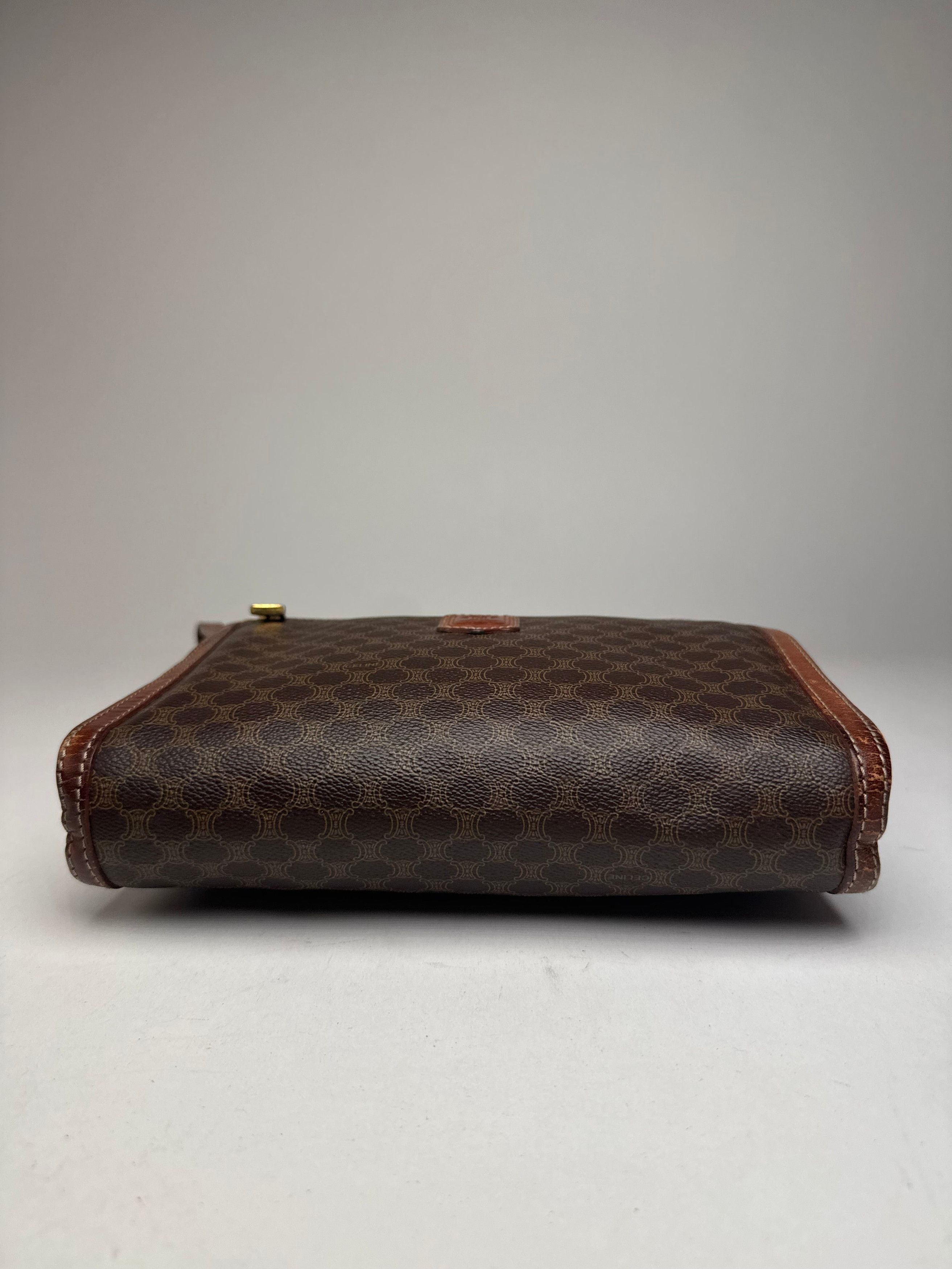 Celine Vintage Paris Triomphe Monogram Leather Clutch Brown Size ONE SIZE - 9 Thumbnail