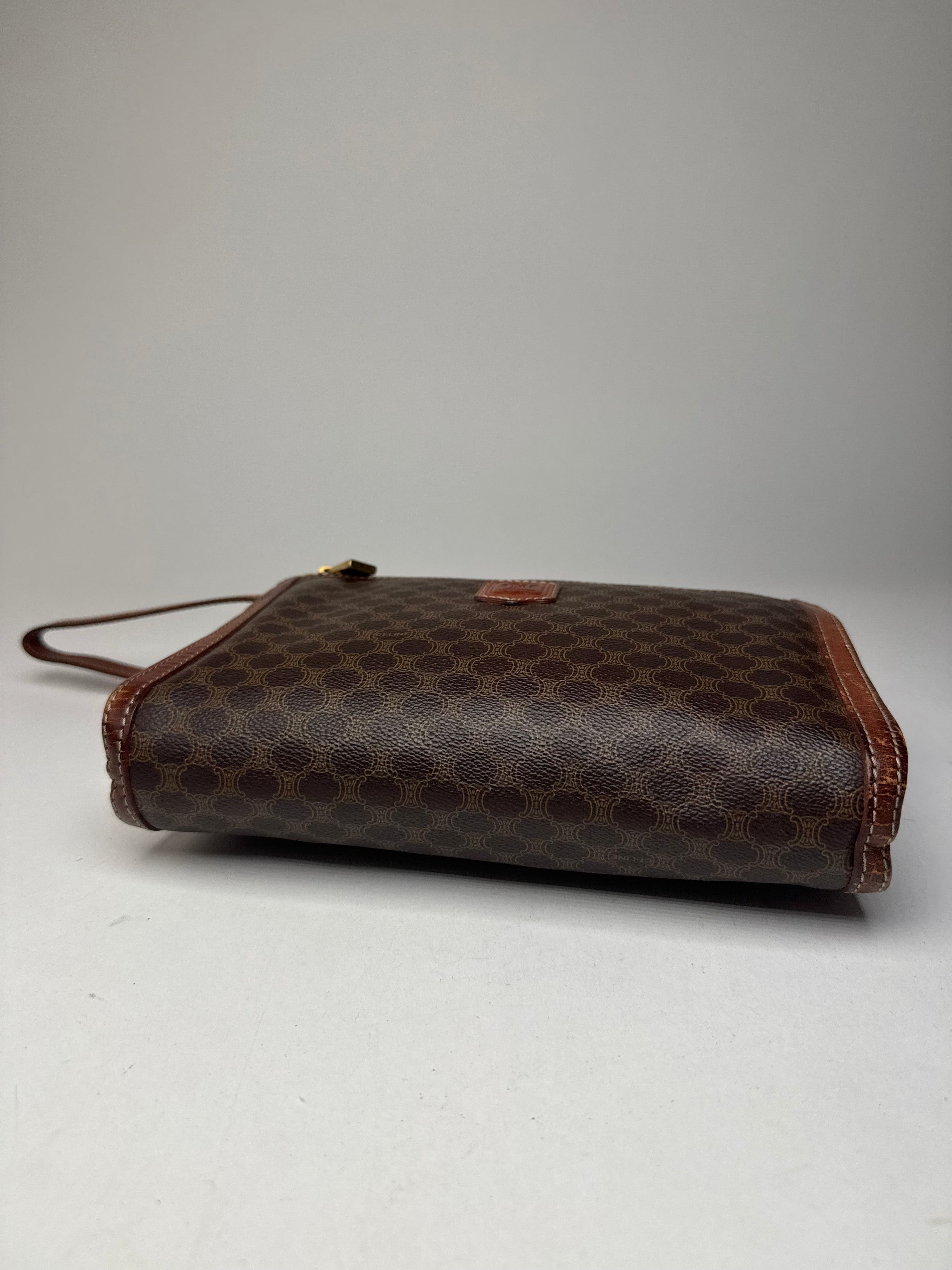 Celine Vintage Paris Triomphe Monogram Leather Clutch Brown Size ONE SIZE - 15 Thumbnail
