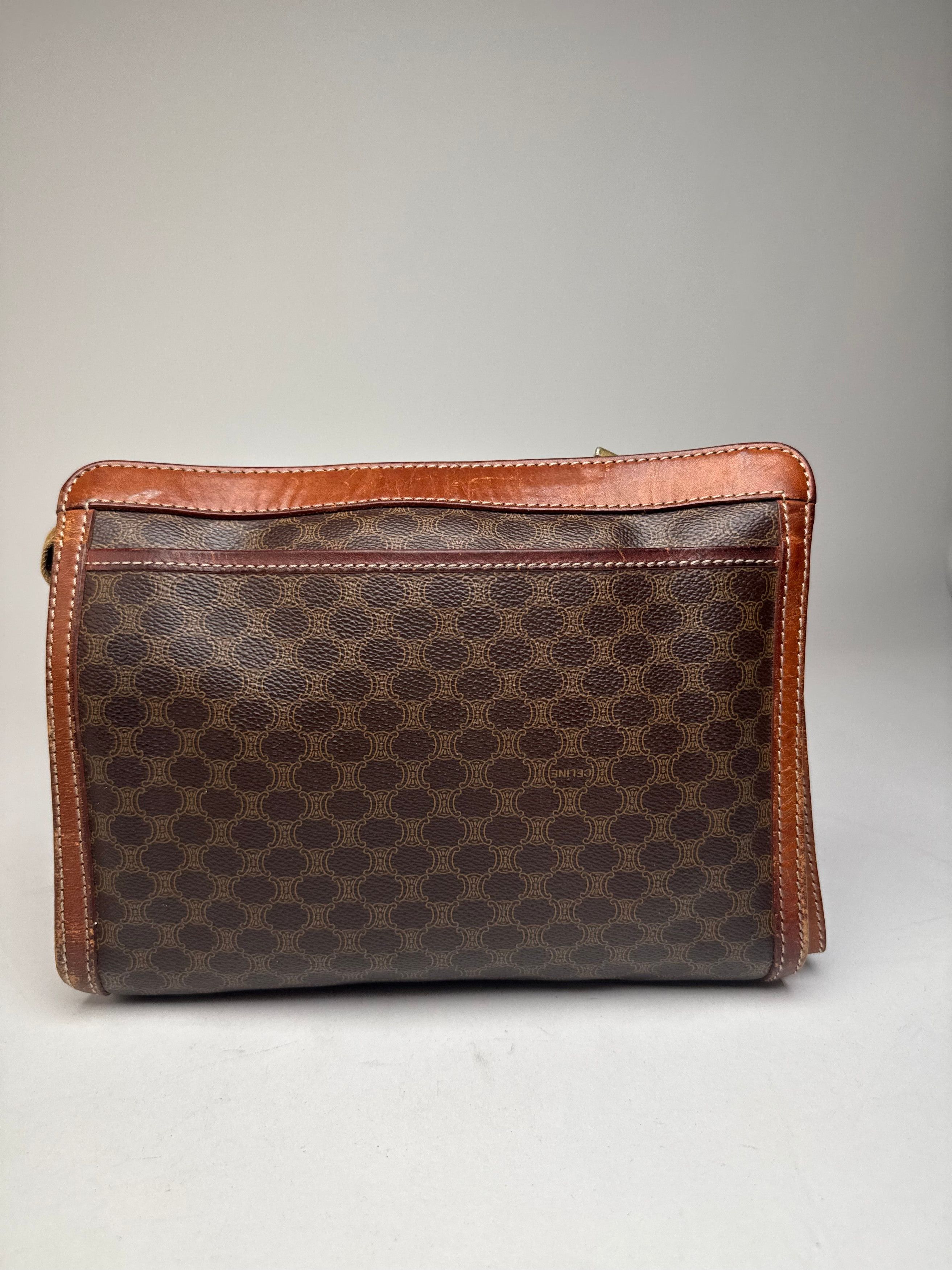 Celine Vintage Paris Triomphe Monogram Leather Clutch Brown Size ONE SIZE - 2 Thumbnail