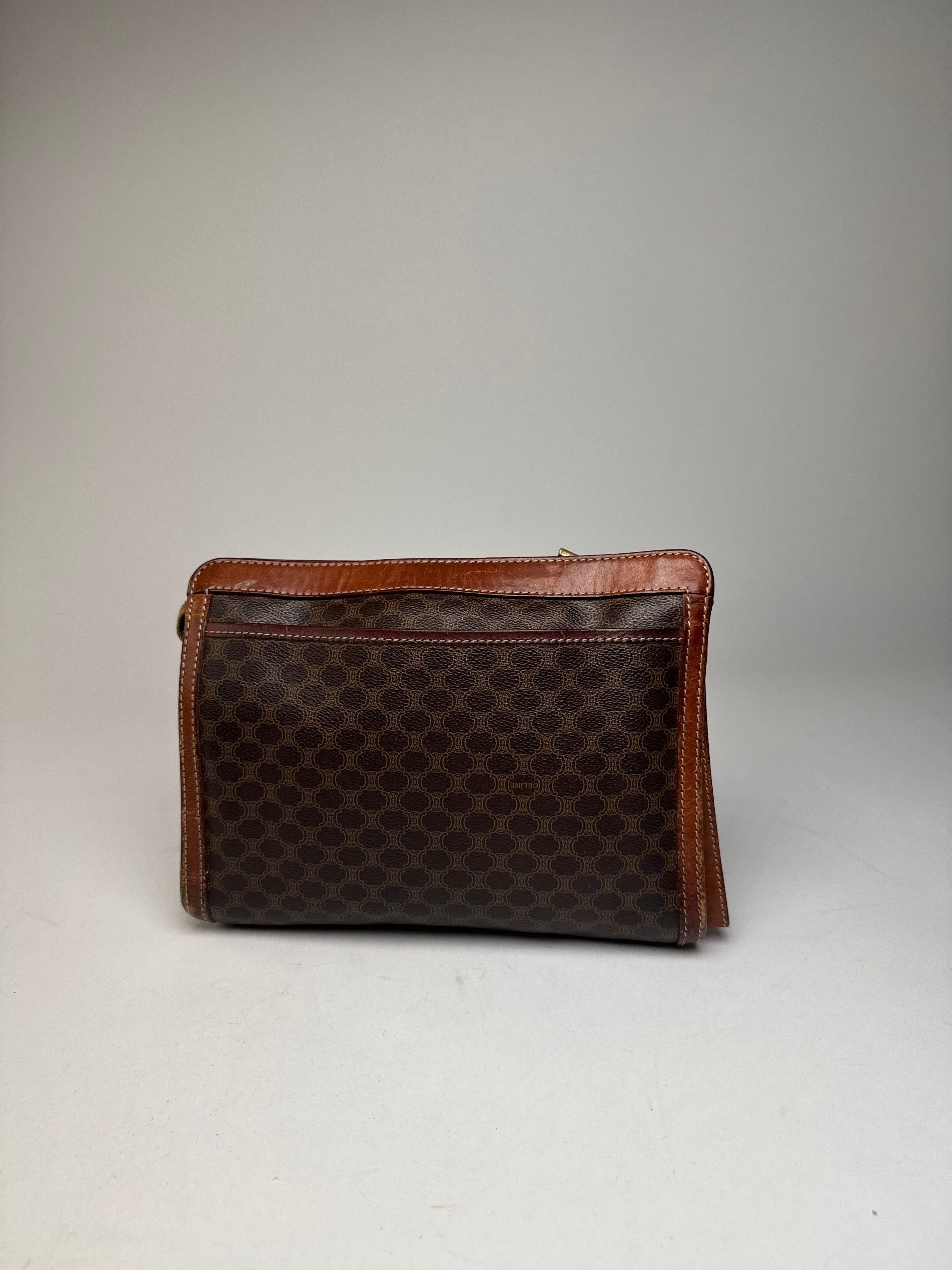Celine Vintage Paris Triomphe Monogram Leather Clutch Brown Size ONE SIZE - 7 Thumbnail