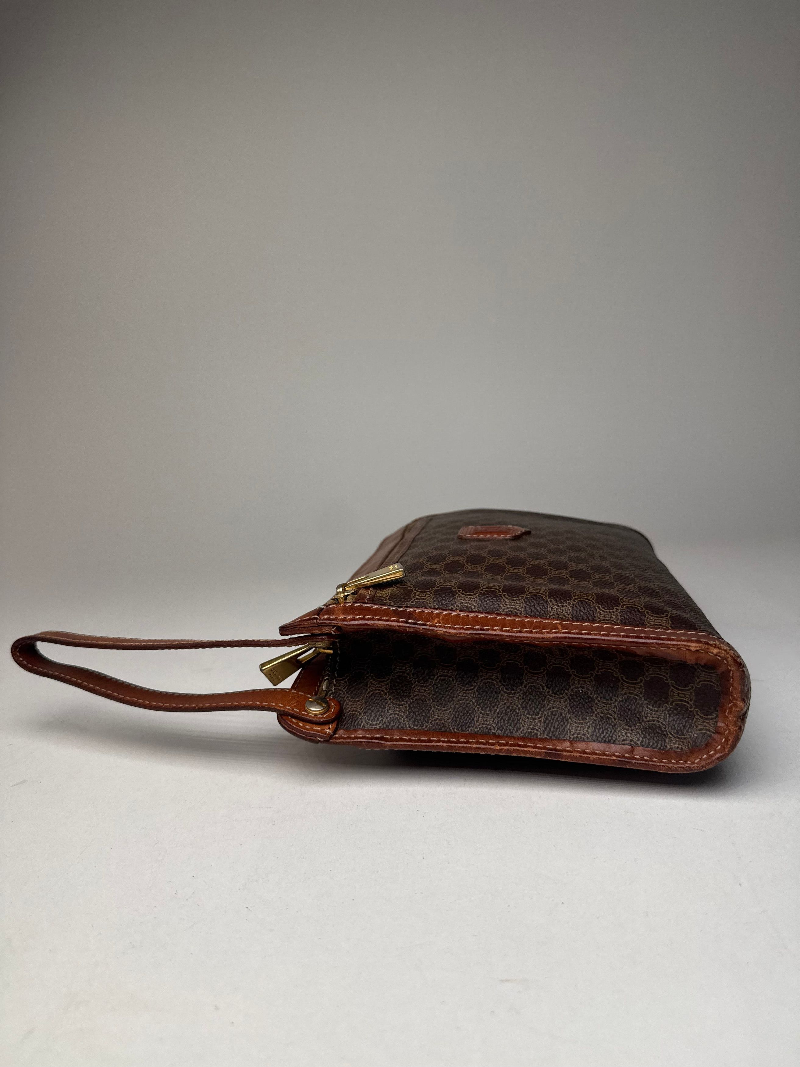 Celine Vintage Paris Triomphe Monogram Leather Clutch Brown Size ONE SIZE - 8 Thumbnail